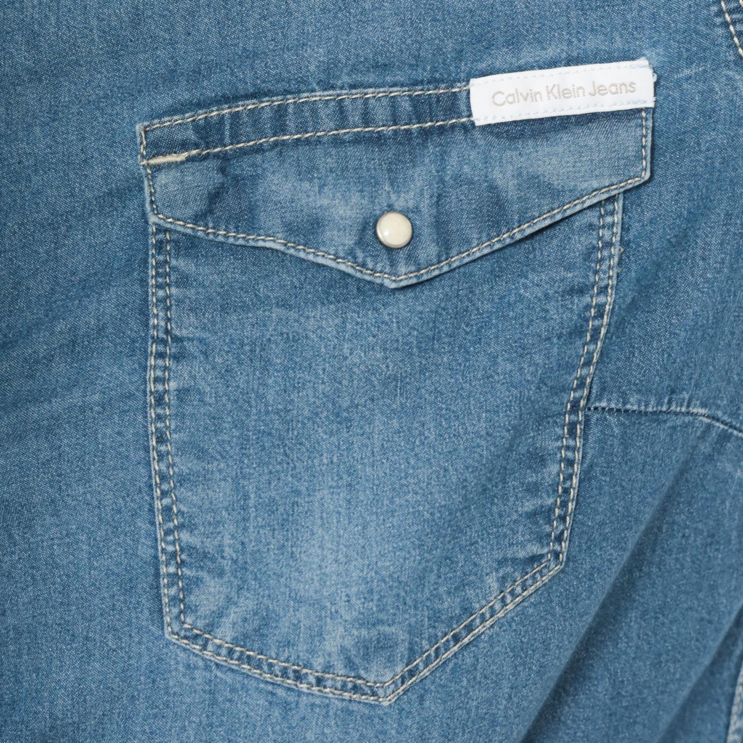 Calvin Klein Jeans Denim Shirt Western Snap Button Blue Chambray Small S