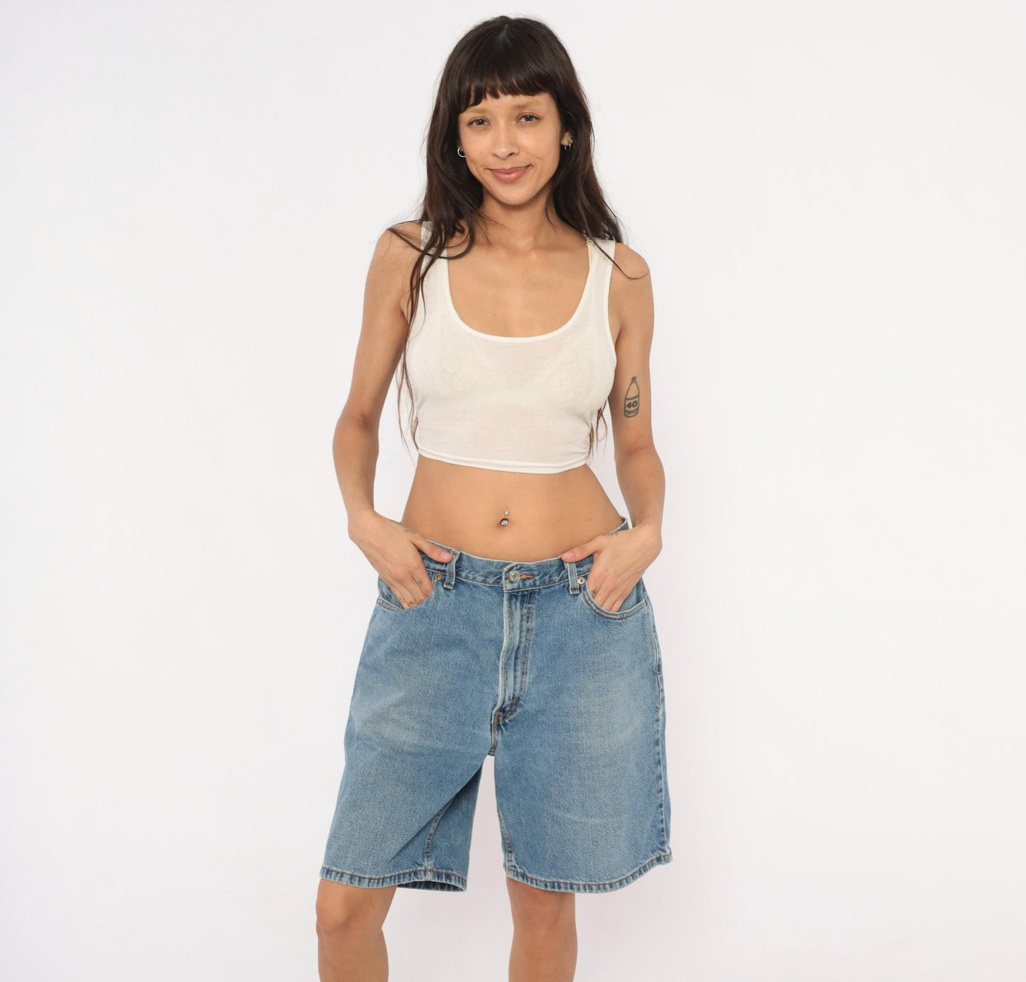 Levi's 550 Light Wash Denim Shorts Knee-Length Relaxed Fit 2000s W36