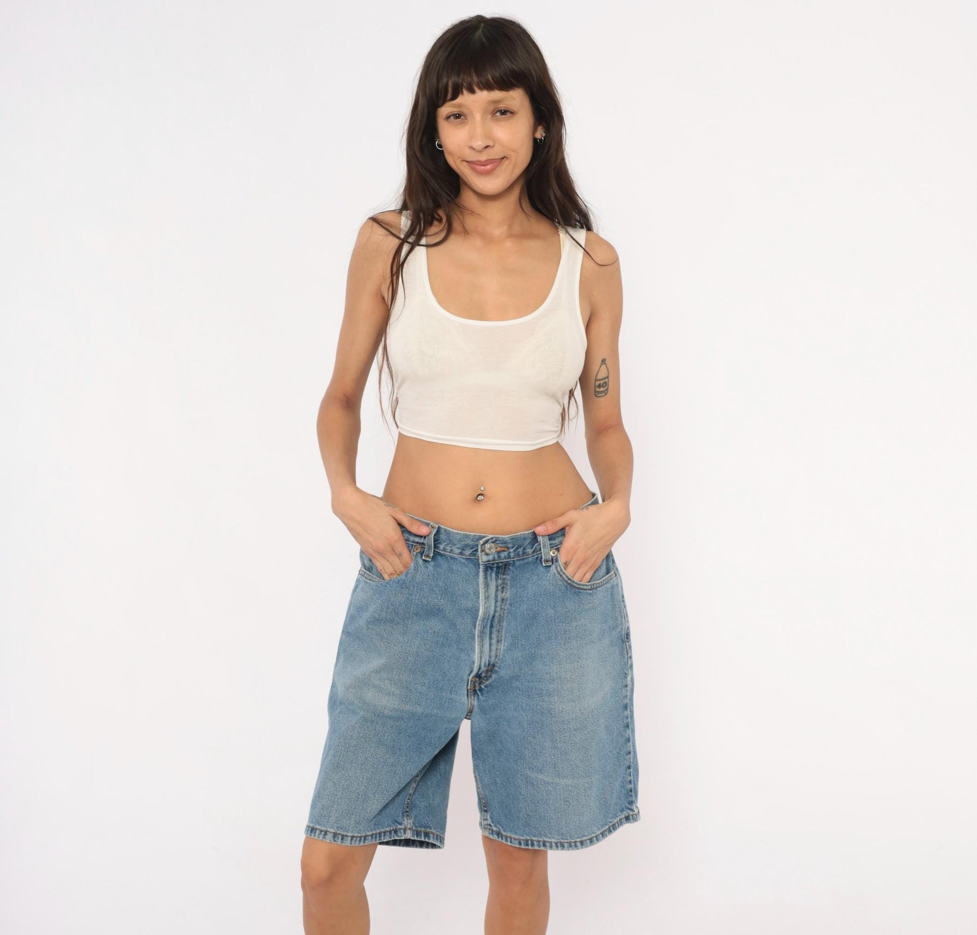 Levi's 550 Light Wash Denim Shorts Knee-Length Relaxed Fit 2000s W36