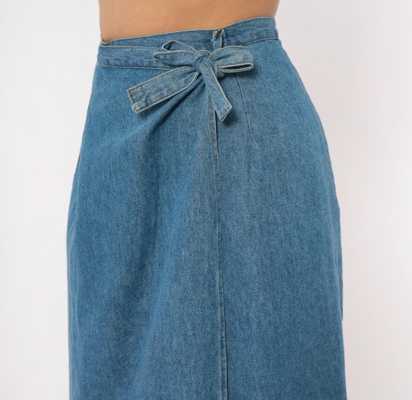 90s Founded 1989 Denim Wrap Skirt Midi Blue Chambray Cotton Extra Small