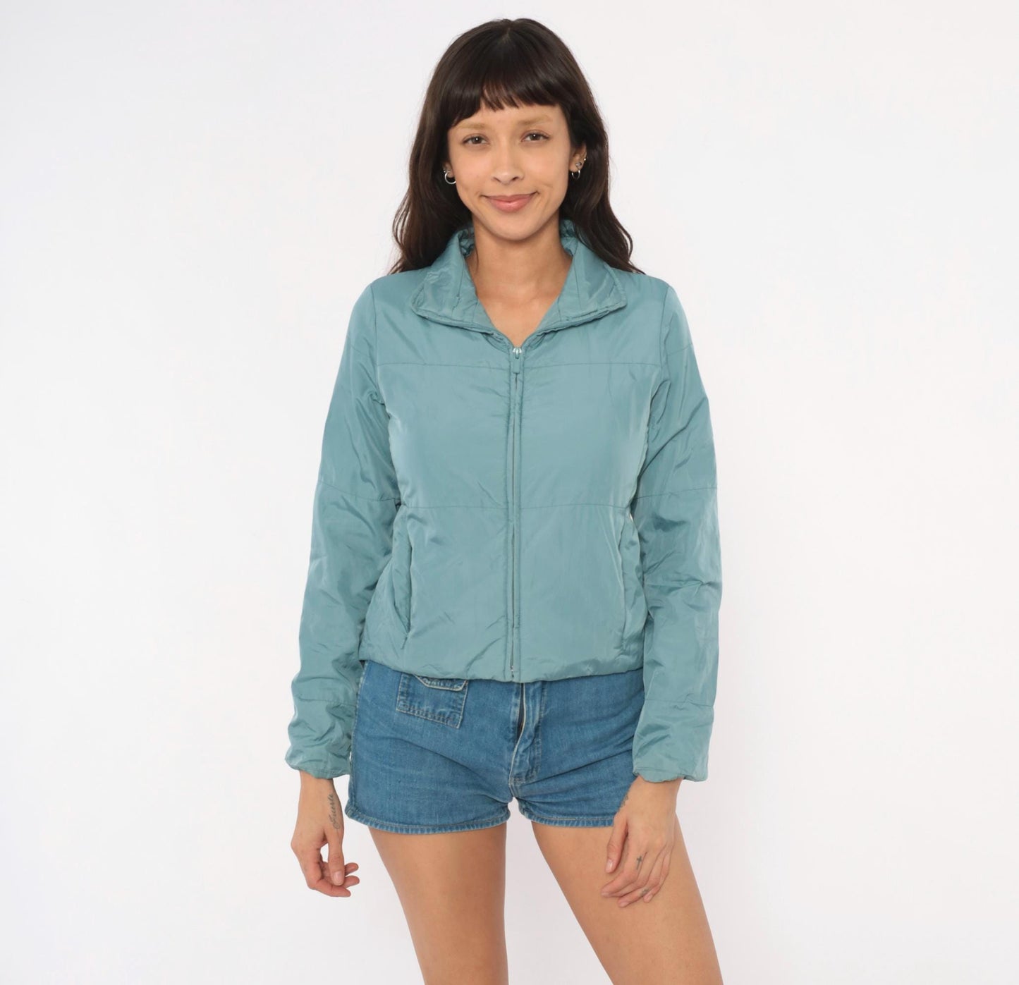 2000s Banana Republic Puffer Zip Jacket Slate Blue Cropped XS