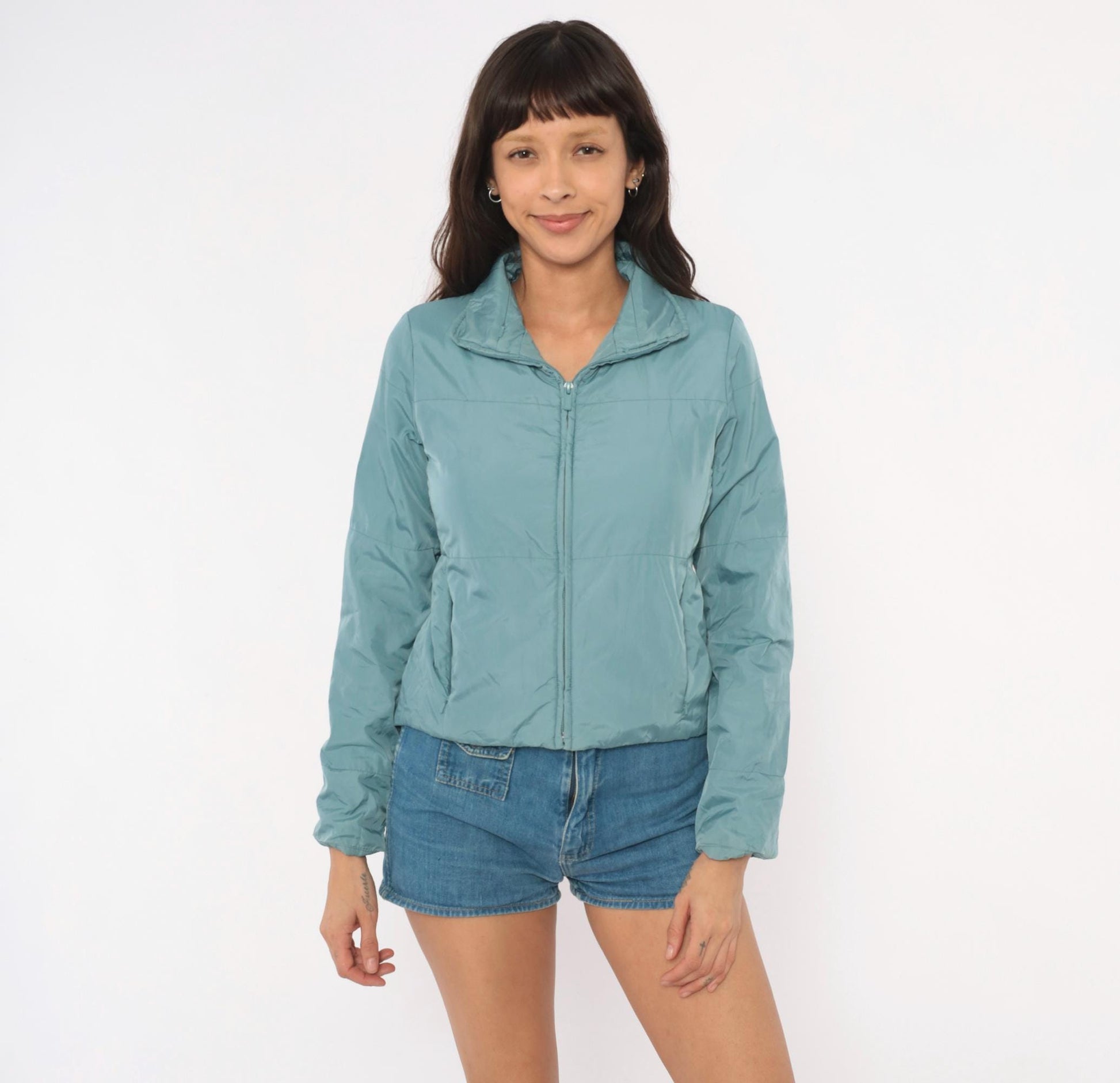2000s Banana Republic Puffer Zip Jacket Slate Blue Cropped XS