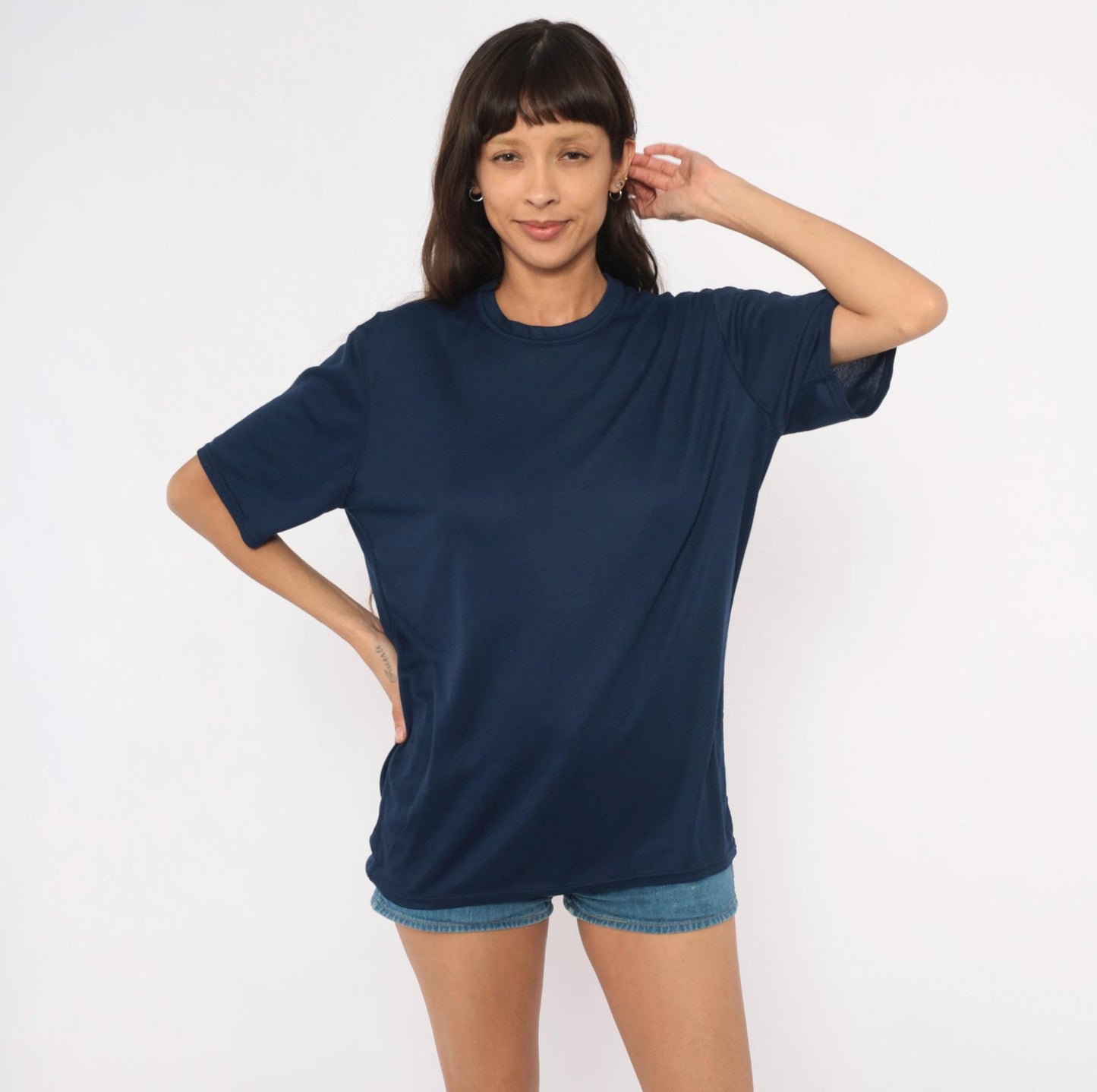 Y2K Patagonia Navy Crew Neck Tee Short Sleeve Solid Plain Large L