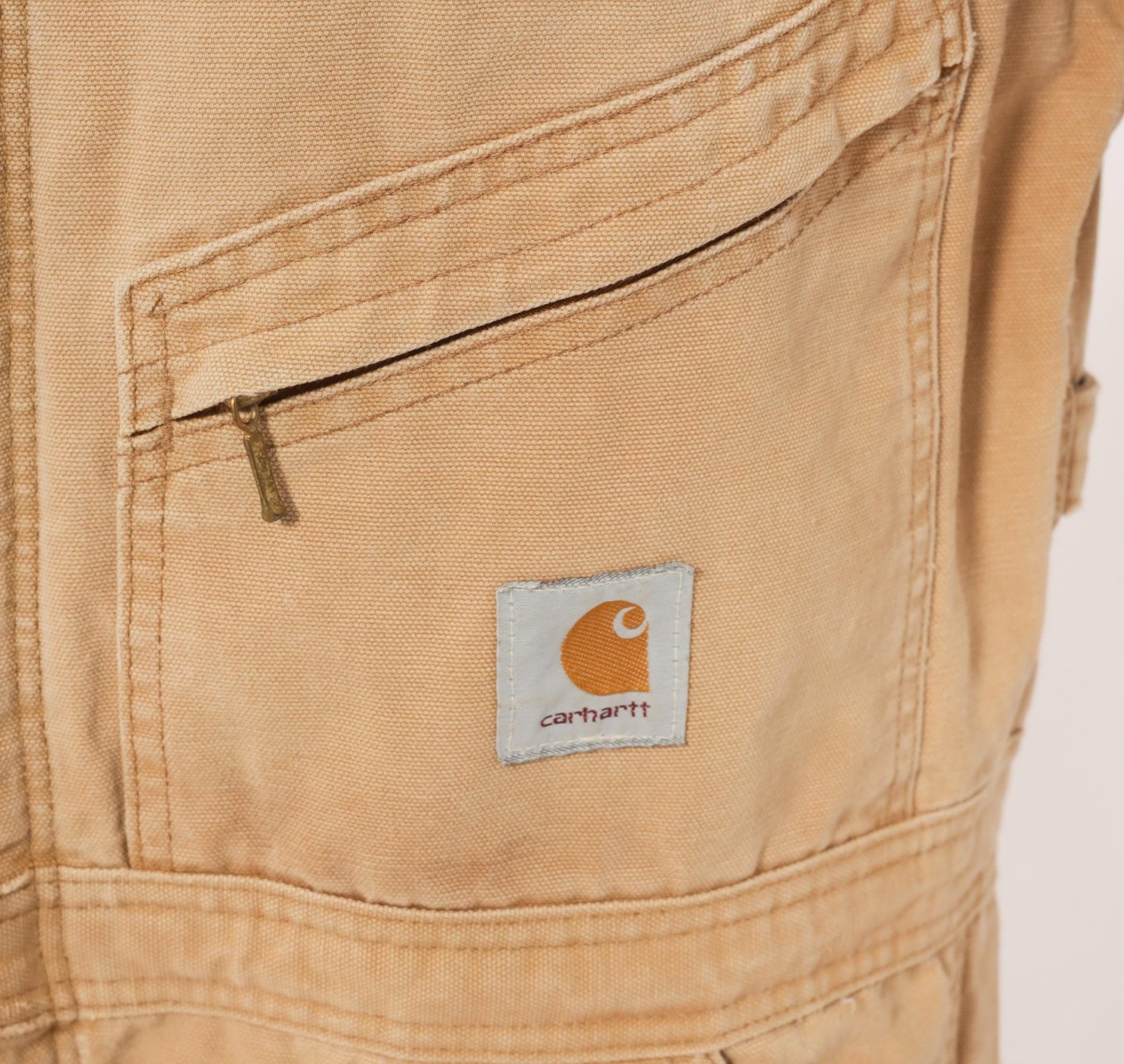 90s Carhartt Insulated Duck Canvas Coveralls Tan Distressed XXL