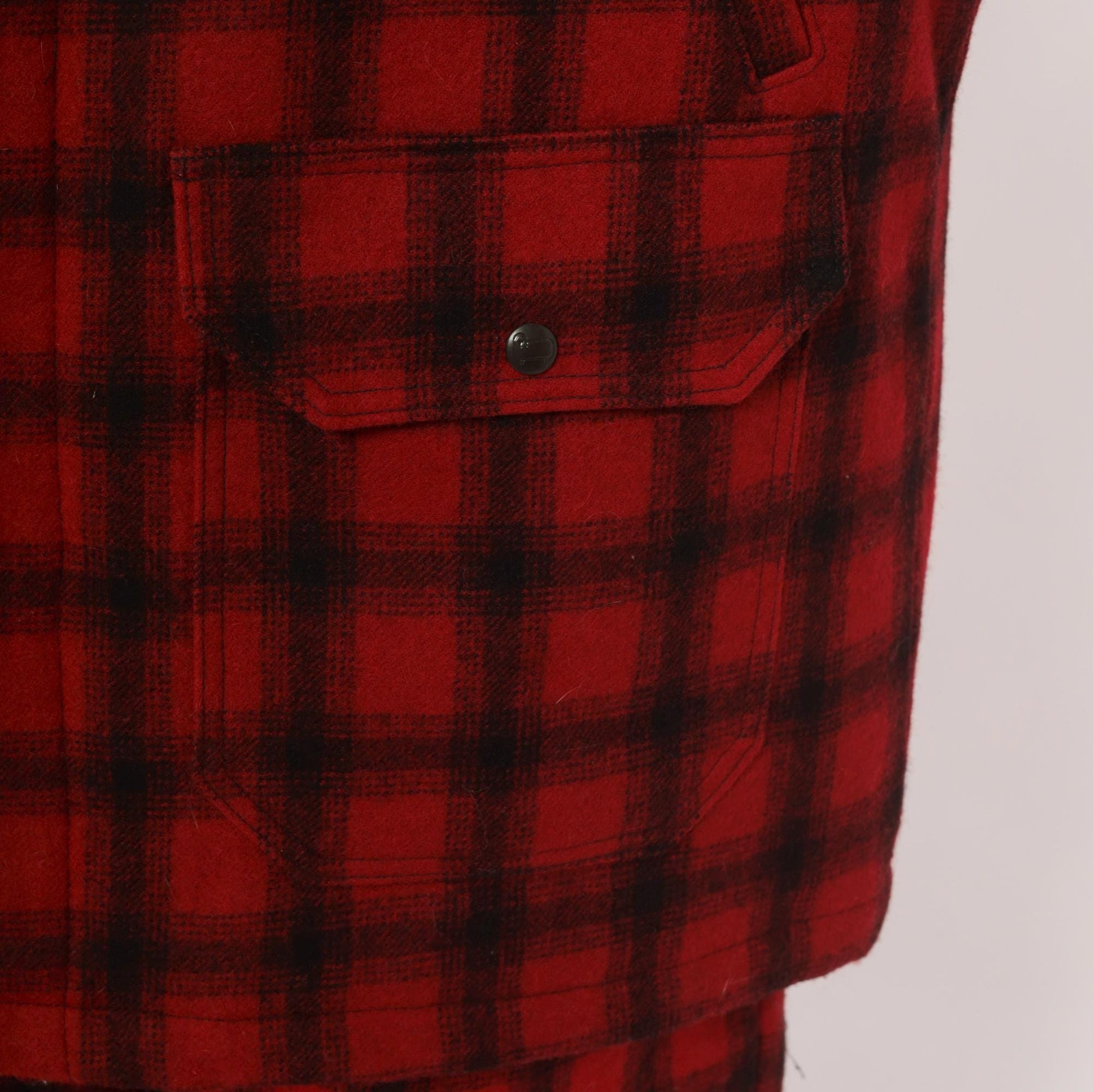 80s Woolrich Buffalo Plaid Wool Hunting Jacket Black Red Peter Pan Collar Large L