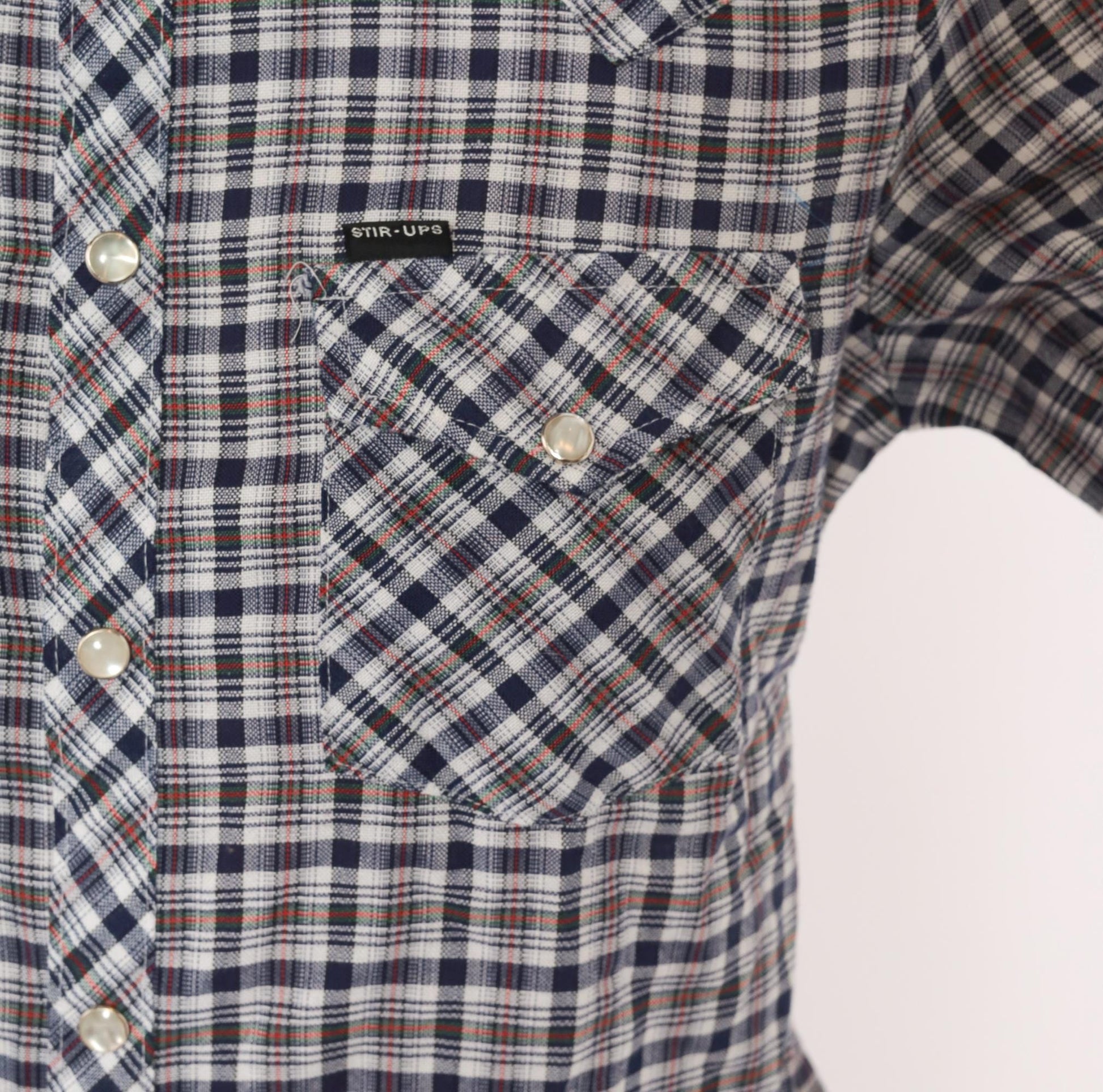 80s Stir Ups Western Plaid Pearl Snap Shirt Navy White Check Cotton Medium