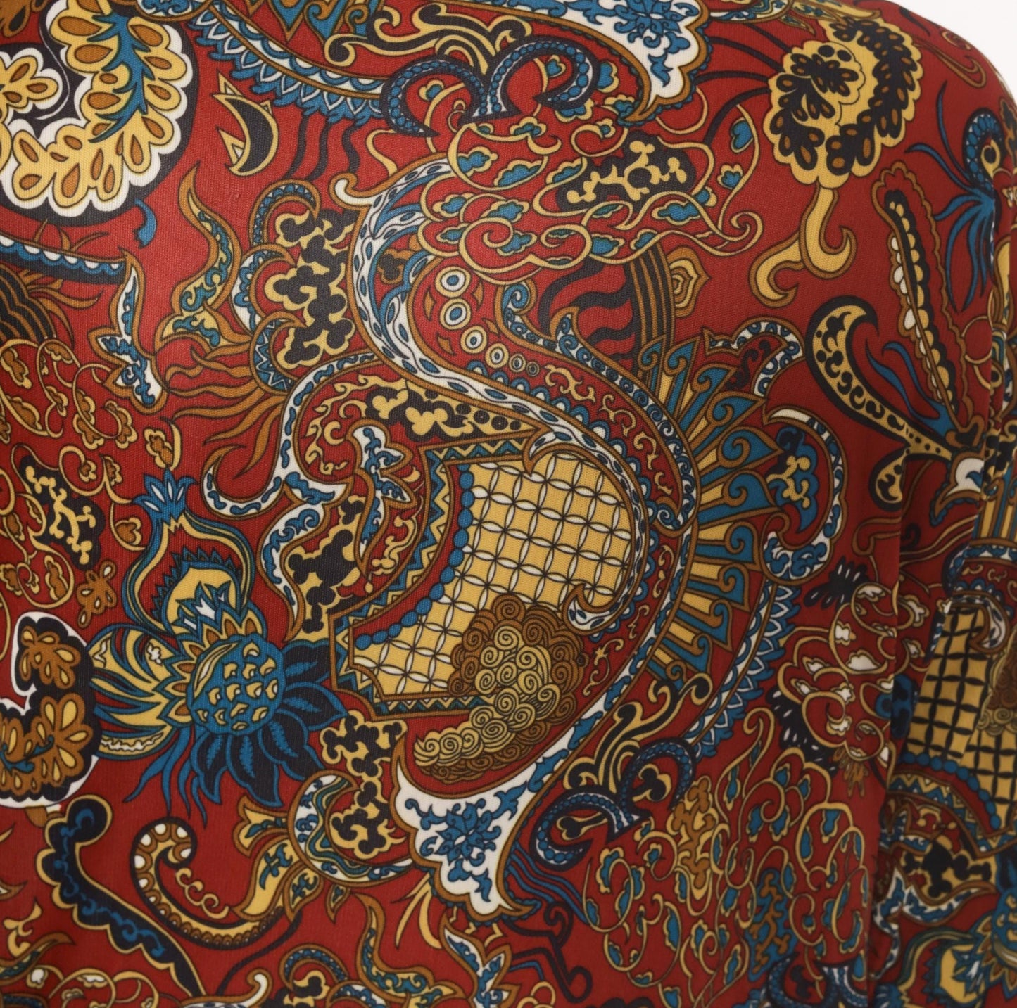 70s Perre La Grande Paisley Button Front Shirt Burgundy Blue Gold Medium