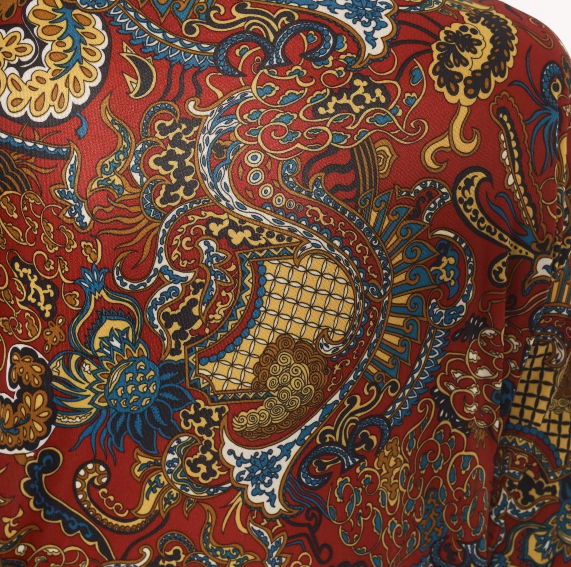 70s Perre La Grande Paisley Button Front Shirt Burgundy Blue Gold Medium