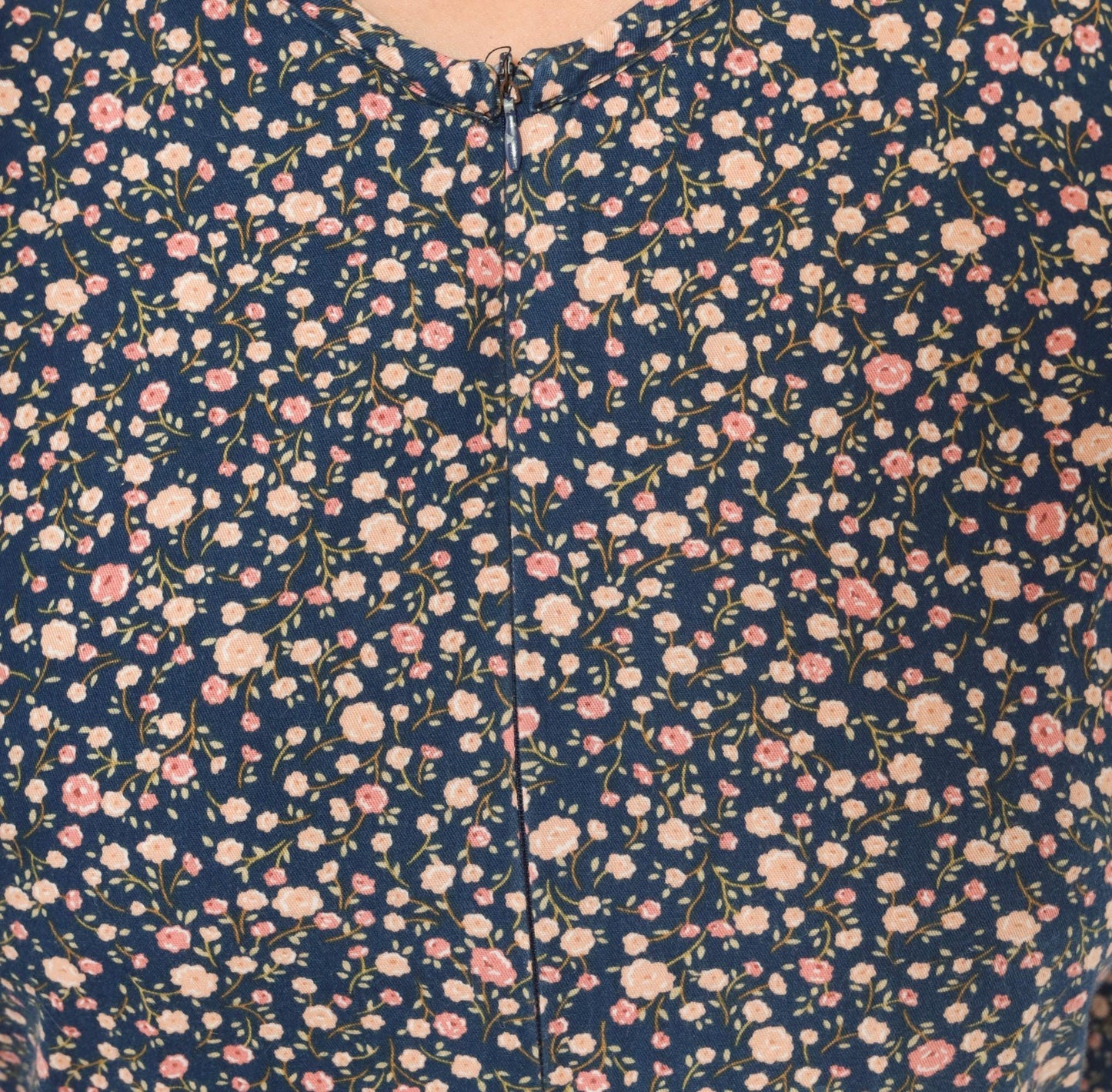Y2K Indah Navy Floral Maxi Dress Cotton Long Sleeve Ruffle Trim Medium M