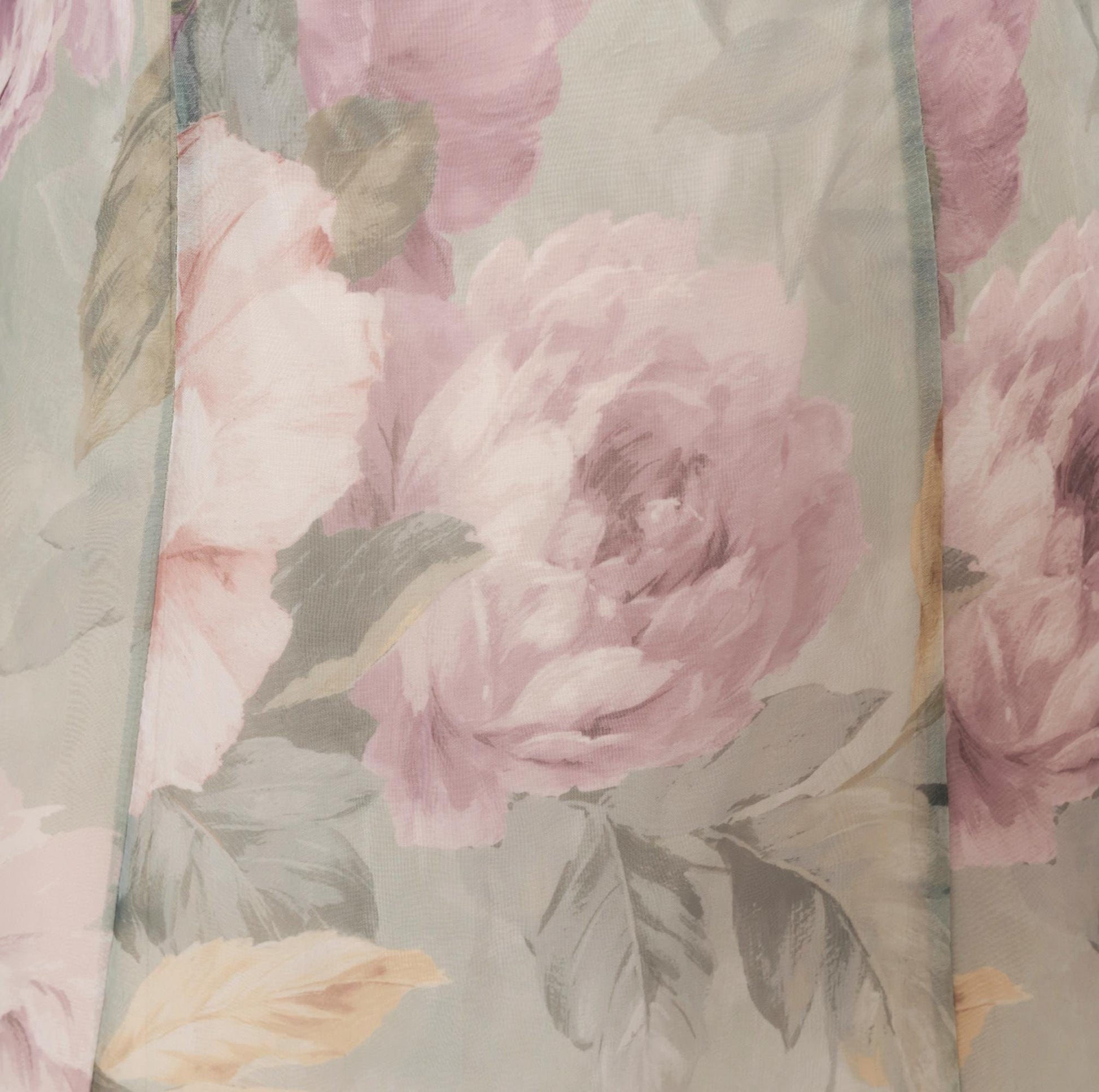 90s Hampton Nites Floral Maxi Dress Sage Pink Chiffon Sleeveless Medium M