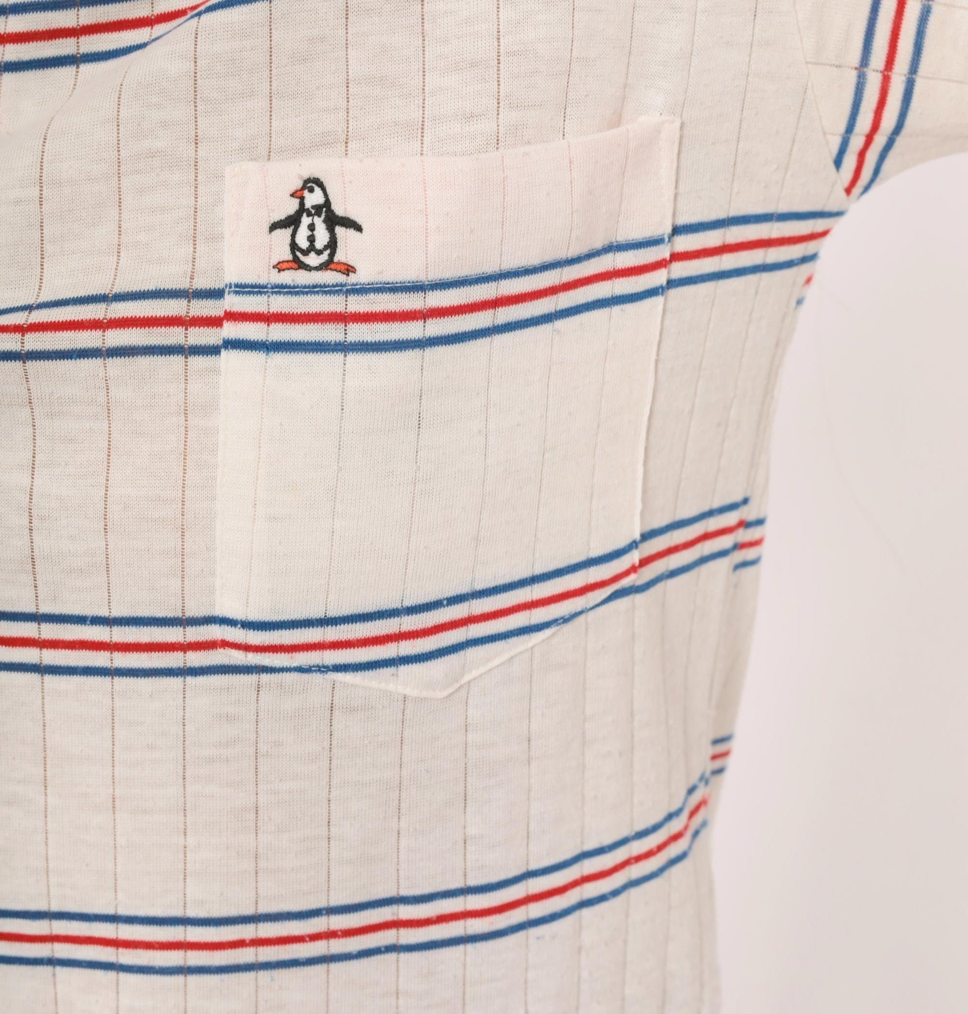 80s Grand Slam Penguin Striped Polo Shirt Red Navy Cream Medium