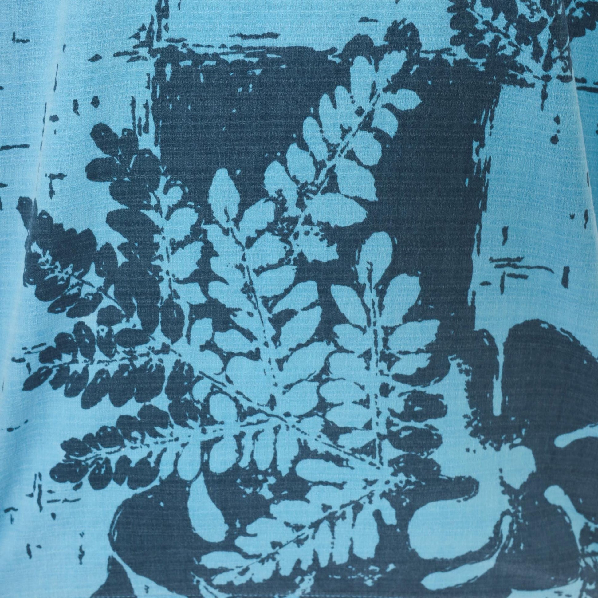 80s Alohawaii Hawaiian Shirt Blue Botanical Fern Cotton Camp Collar Medium