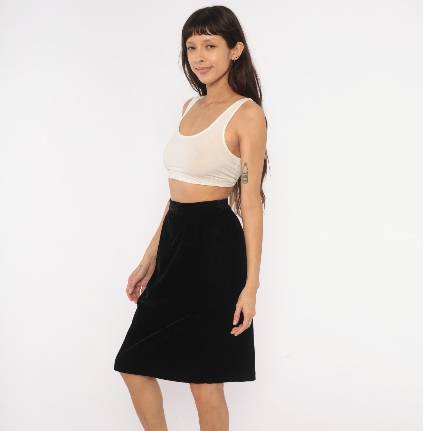 90s TanJay Black Velvet Pencil Skirt Knee-Length Small S