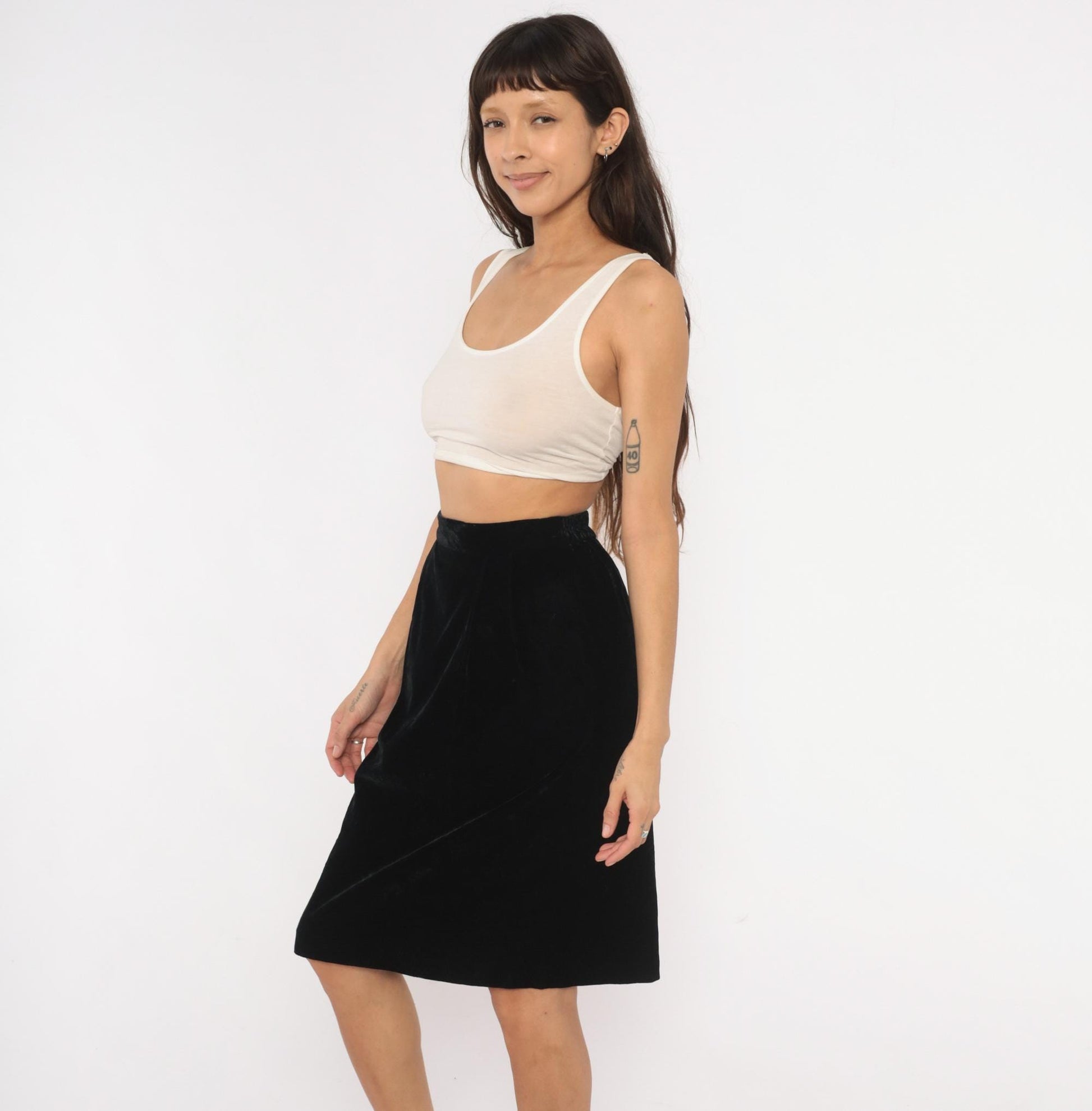 90s TanJay Black Velvet Pencil Skirt Knee-Length Small S