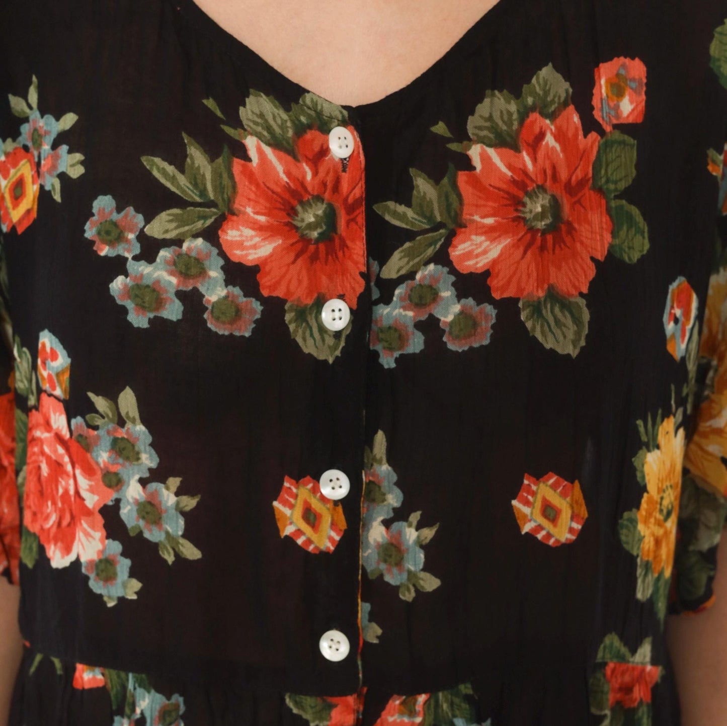 90s La Cera Floral Jumpsuit Black Rose Wide Leg V Neck Short Sleeve Extra Large XL