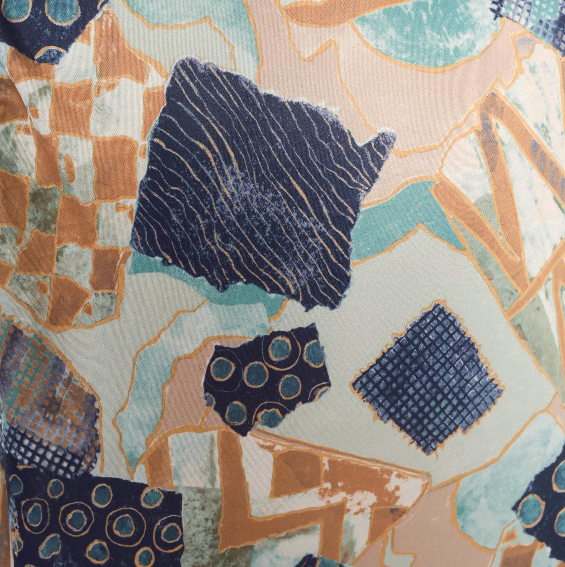 70s Village Fair Abstract Patchwork Blouse Geometric Print Teal Medium