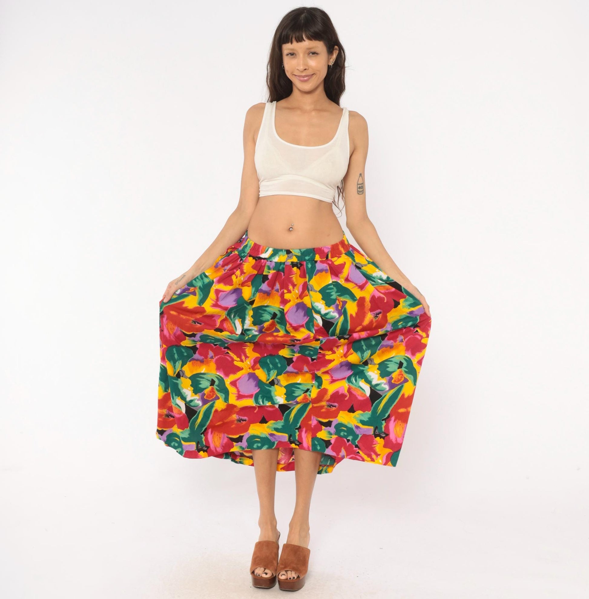 90s Success Dress Watercolor Floral Midi Skirt Multicolor Black Medium