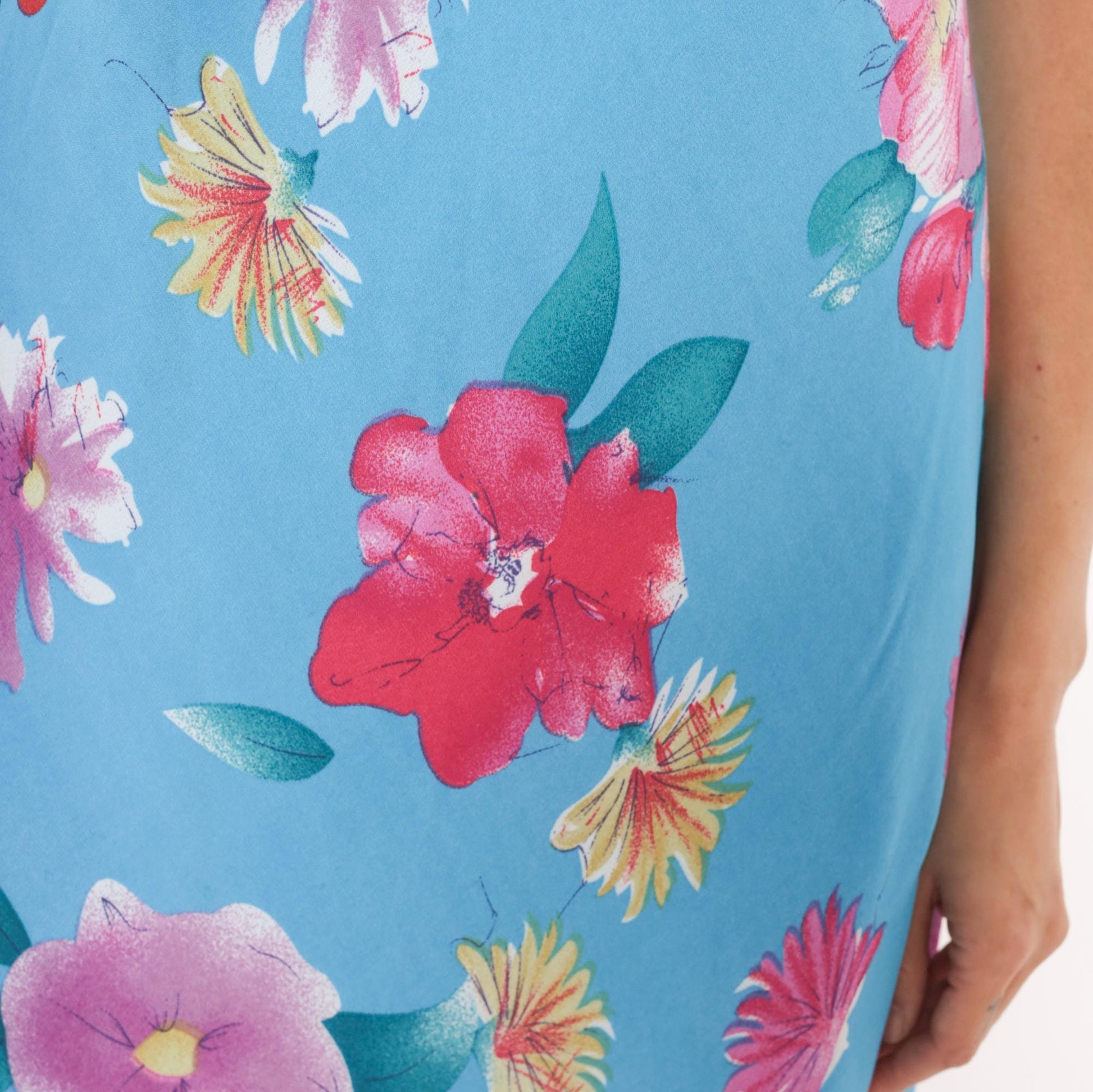 90s Southern Expressions Floral Midi Dress Sky Blue Flutter Sleeve Extra Large