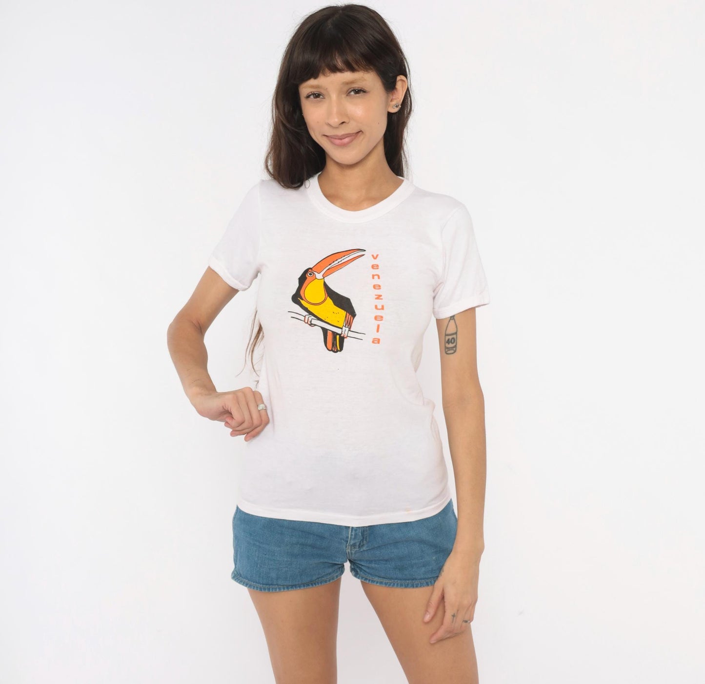 2000s Venezuela Toucan Graphic Baby Tee White Cotton Extra Small XS