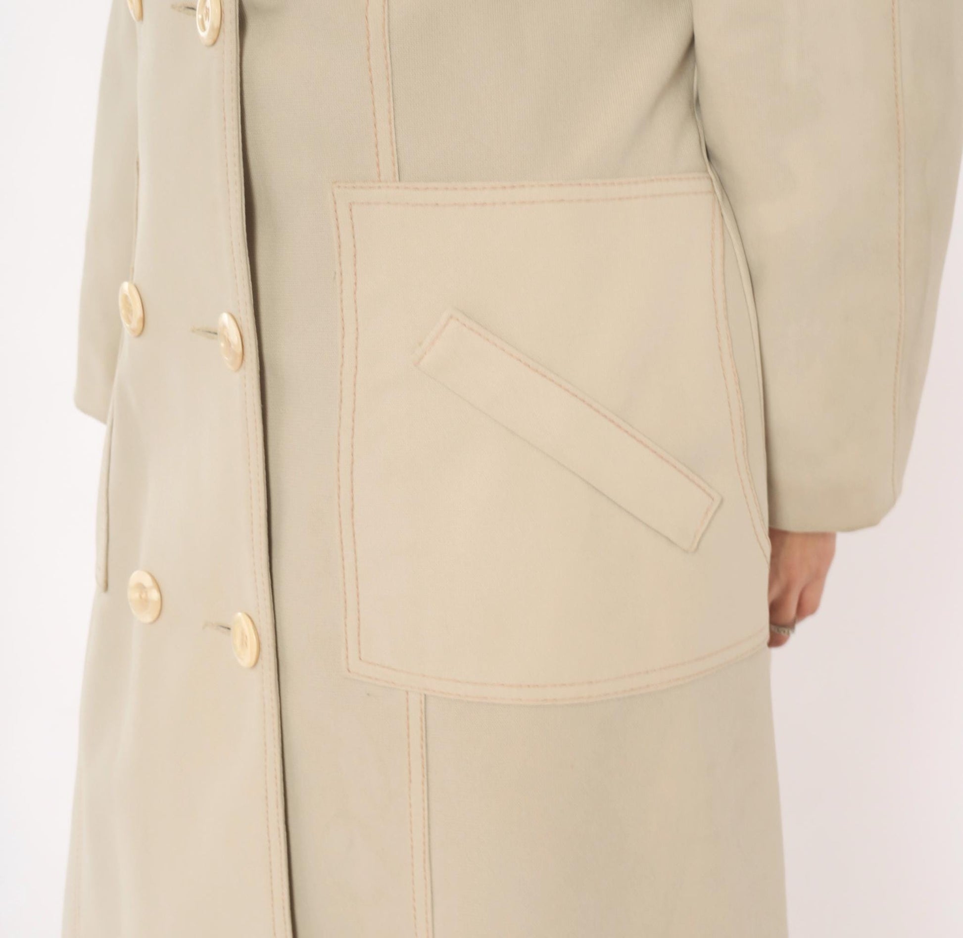 80s Double Breasted Trench Coat Beige Mid-Calf Belted Jacket Medium