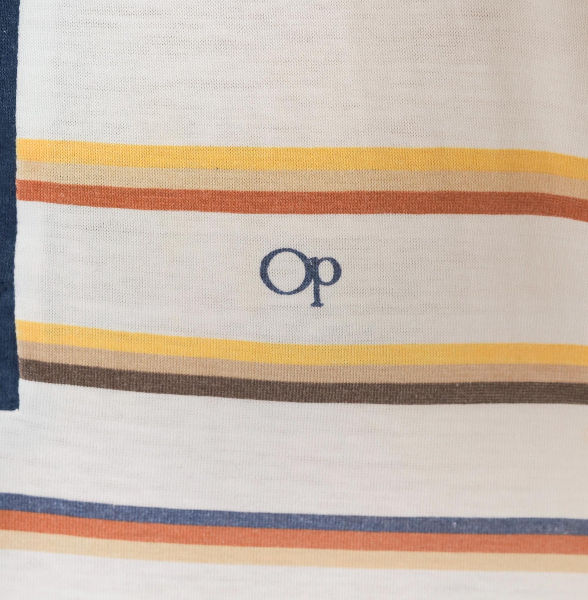 80s Ocean Pacific Polo Striped Raglan White Navy Cotton Shirt Extra Large XL