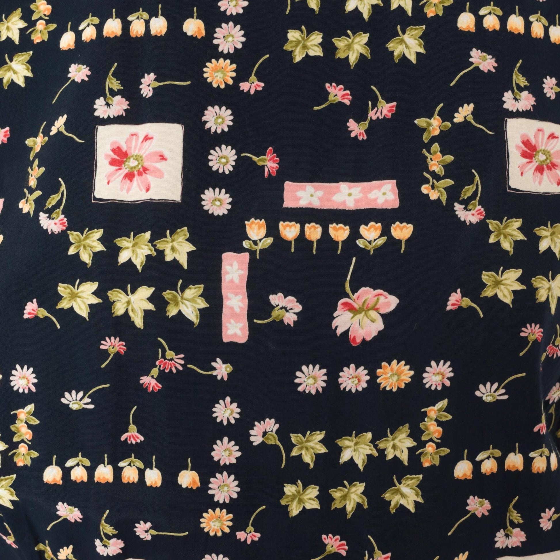 90s Karin Stevens Botanical Midi Dress Navy Floral Puff Sleeve Medium M