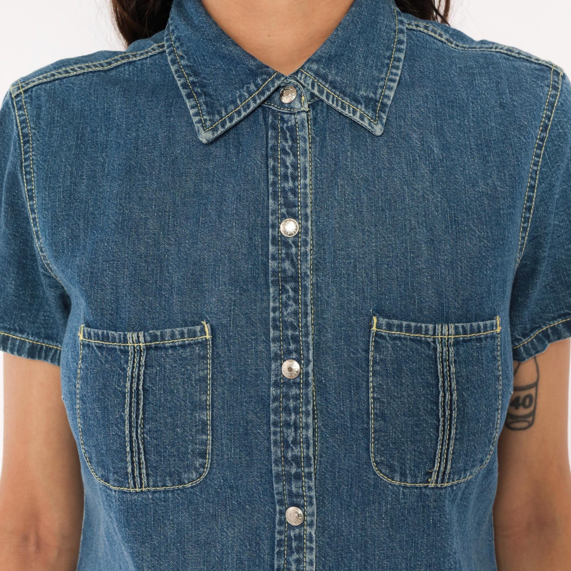 Y2K Tommy Hilfiger Denim Shirt Dress Blue Jean Snap Front Small S