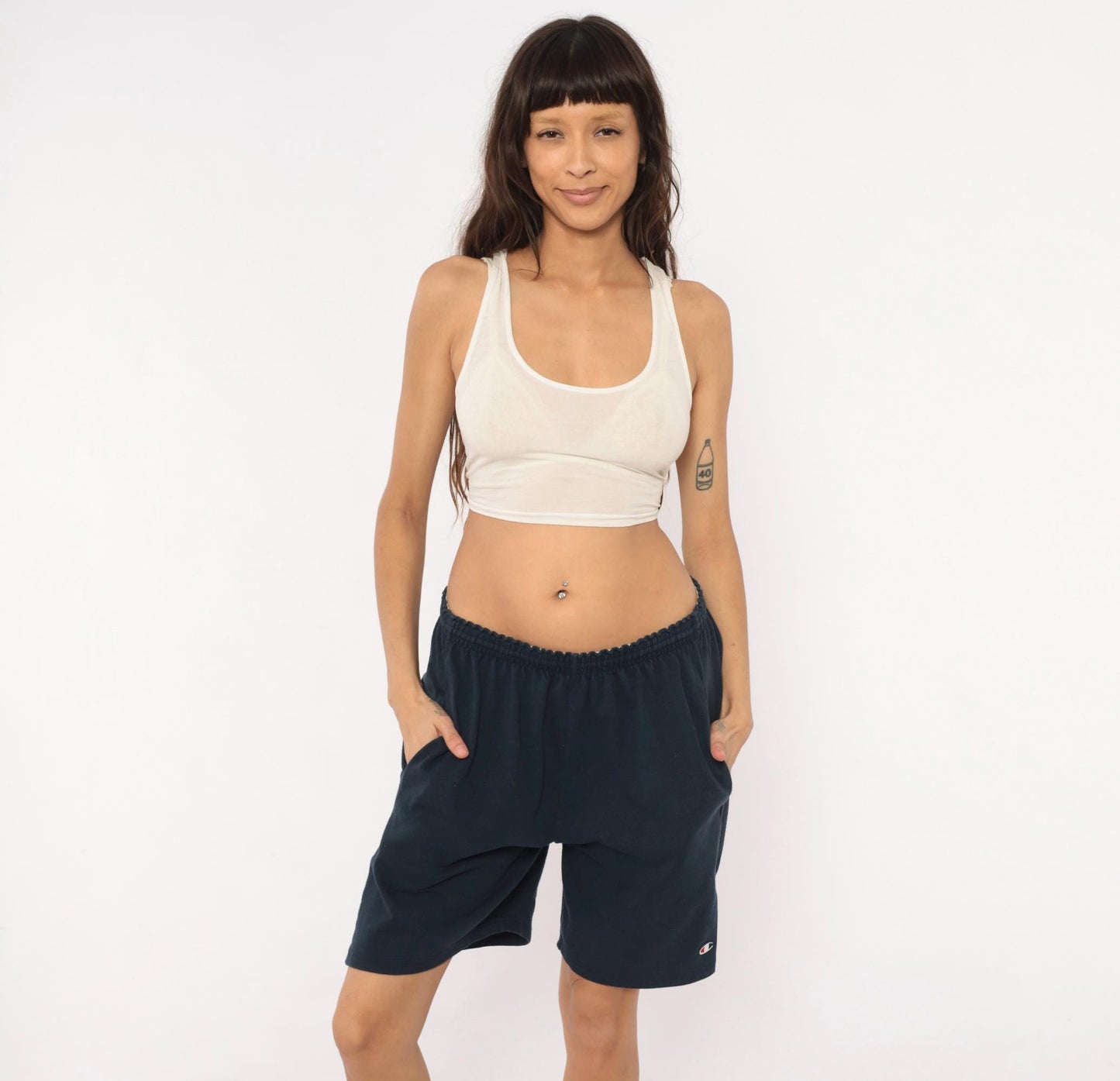 90s Champion Navy Athletic Shorts Elastic Waist Mens Small