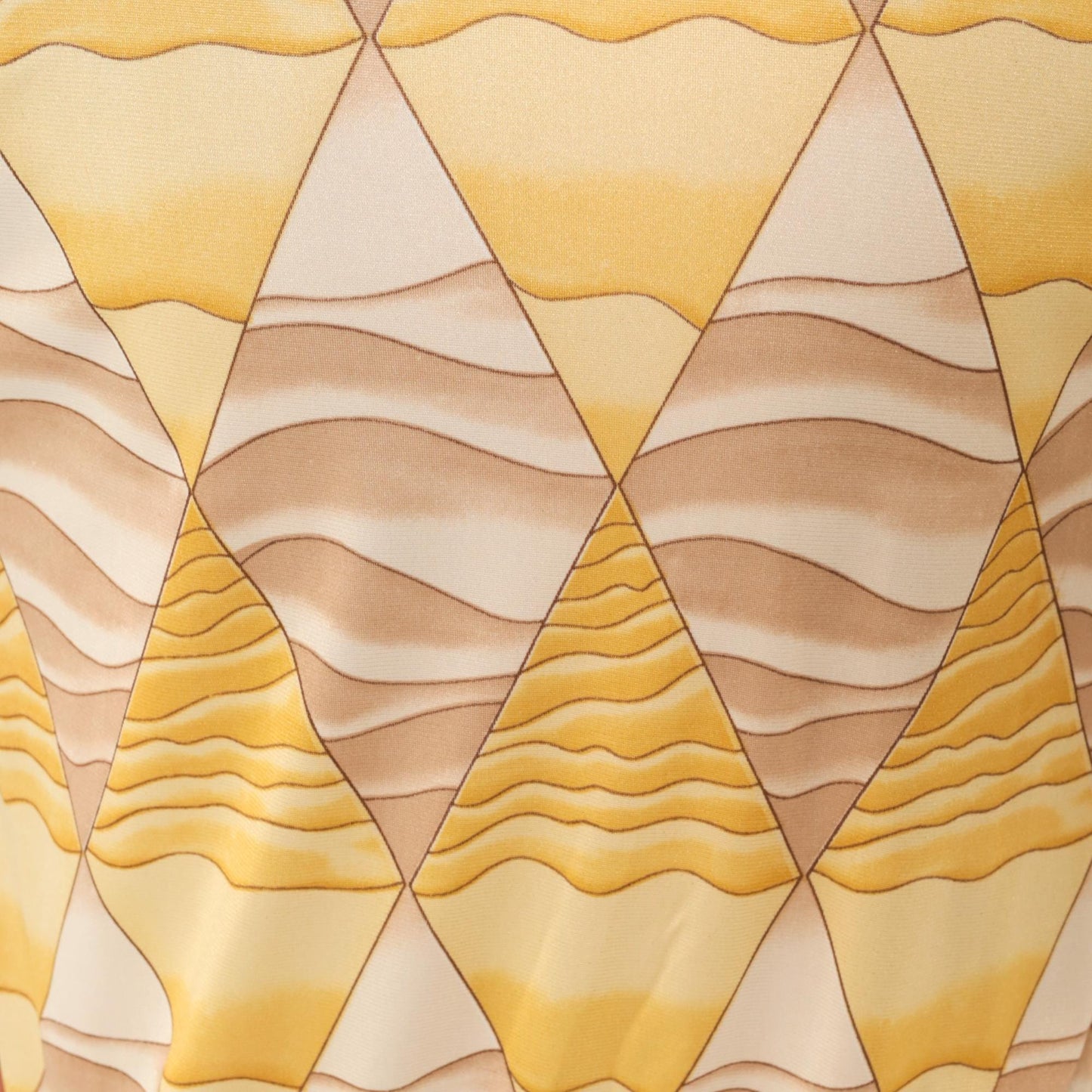 70s Diamond Harlequin Polo Blouse Yellow Beige Long Sleeve Small