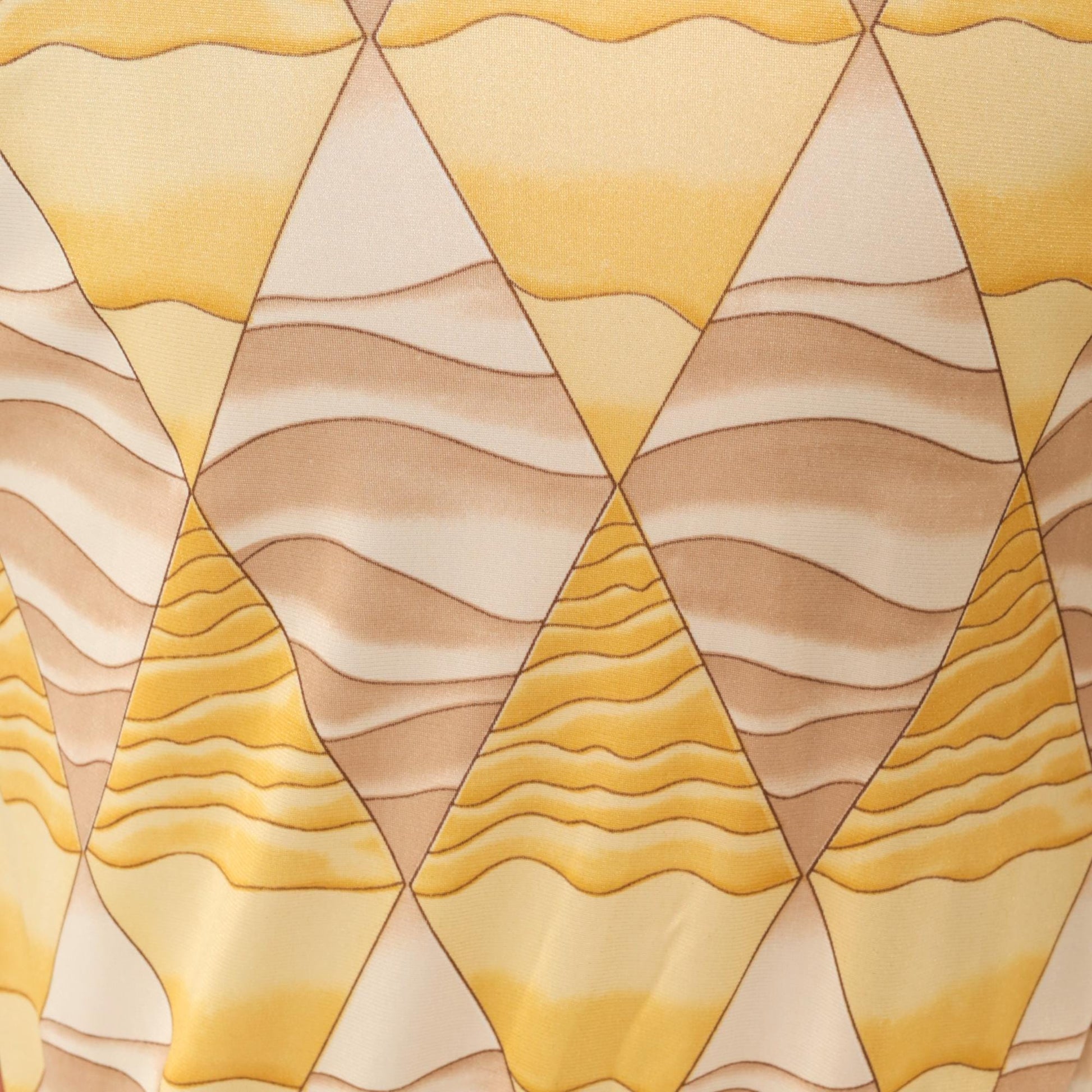 70s Diamond Harlequin Polo Blouse Yellow Beige Long Sleeve Small
