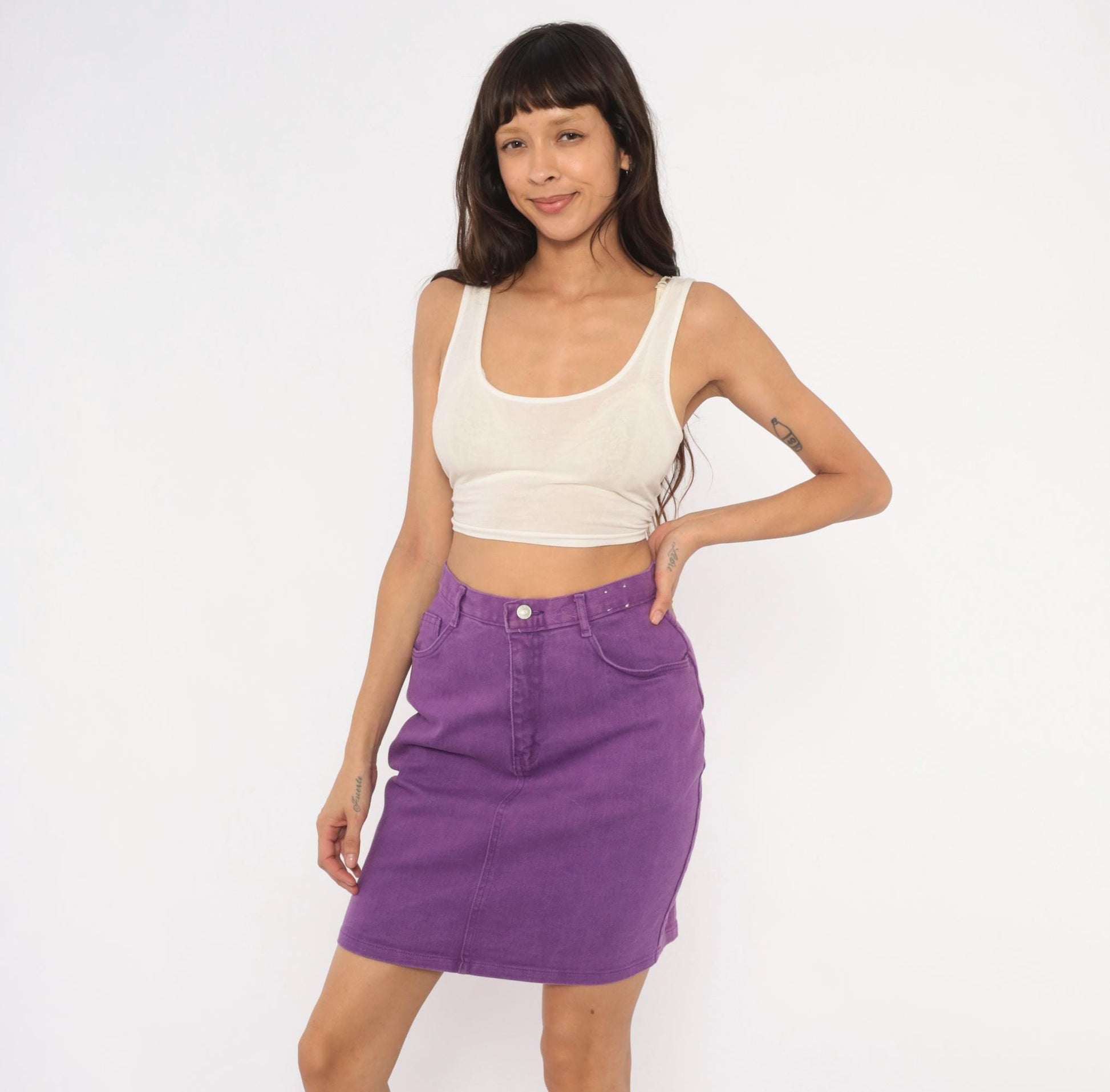 90s Jordache Purple Denim Knee Skirt High Waist Pencil Jean Small S