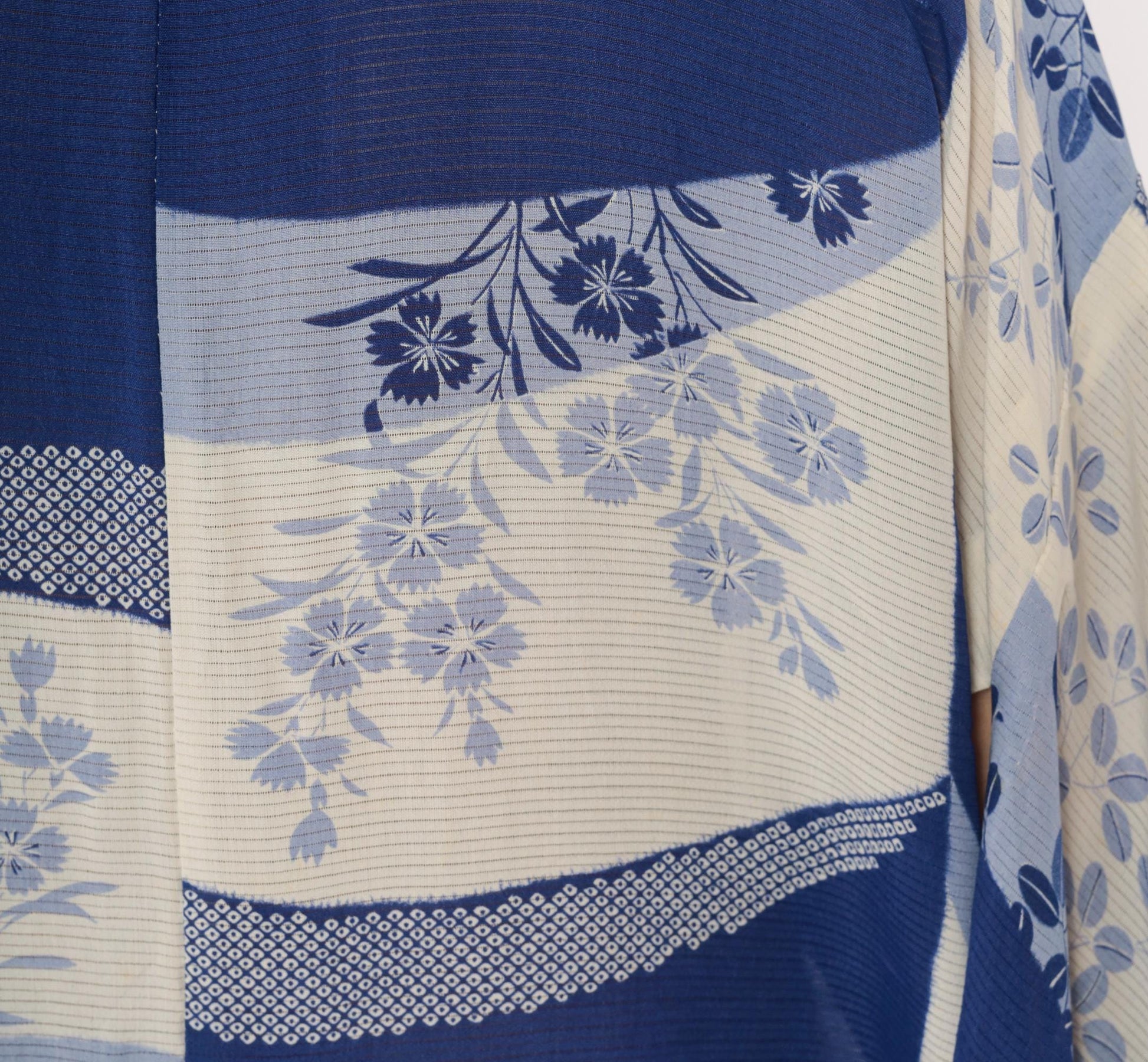 70s Japanese Kimono Robe Cobalt Blue Floral Maxi Open Front Small to Large