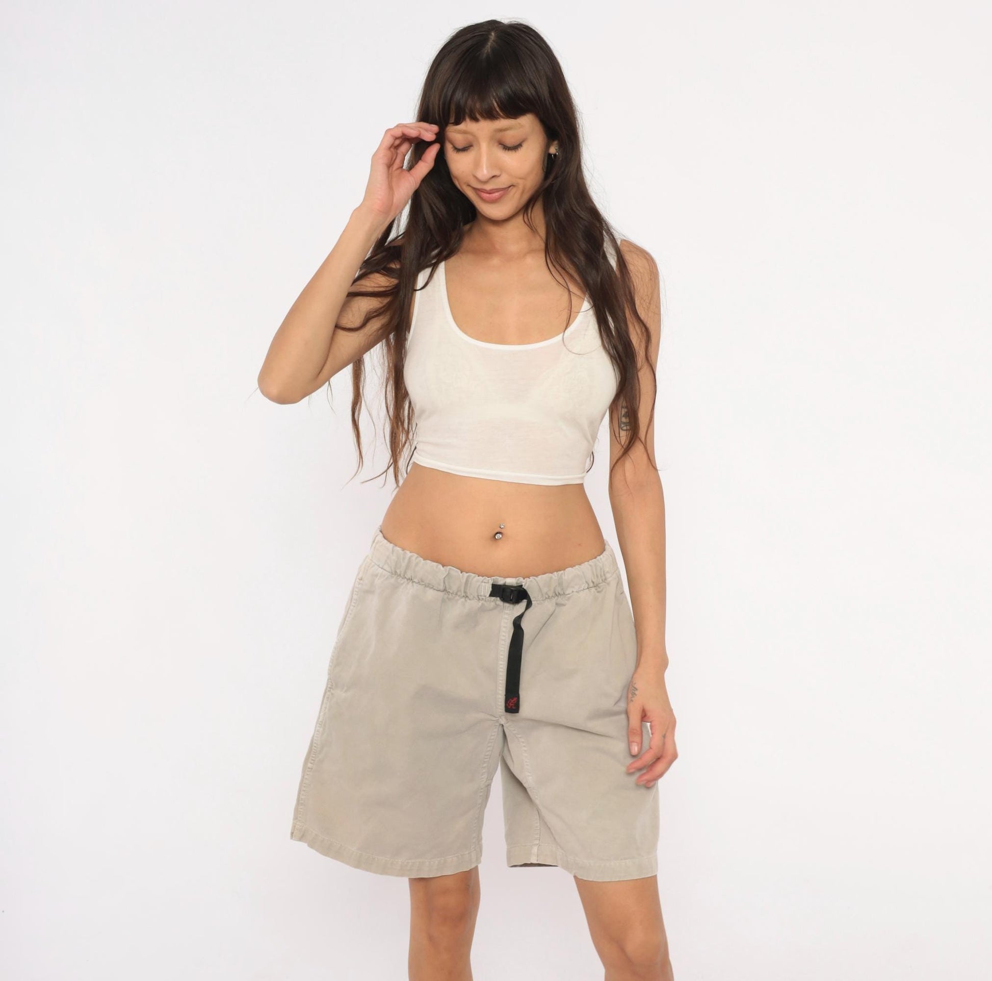90s Gramicci Climbing Shorts Khaki Cotton Buckle Belt Large L