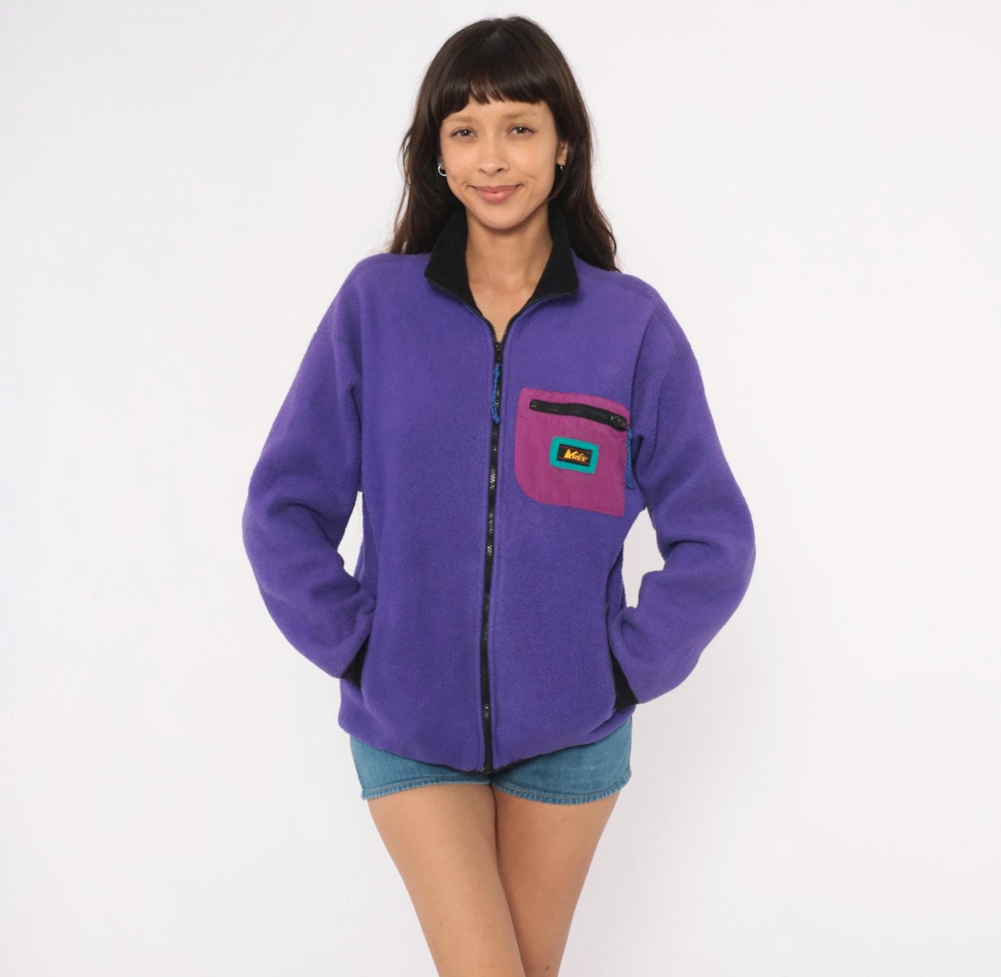 90s REI Purple Fleece Jacket Full Zip Colorblock Medium M