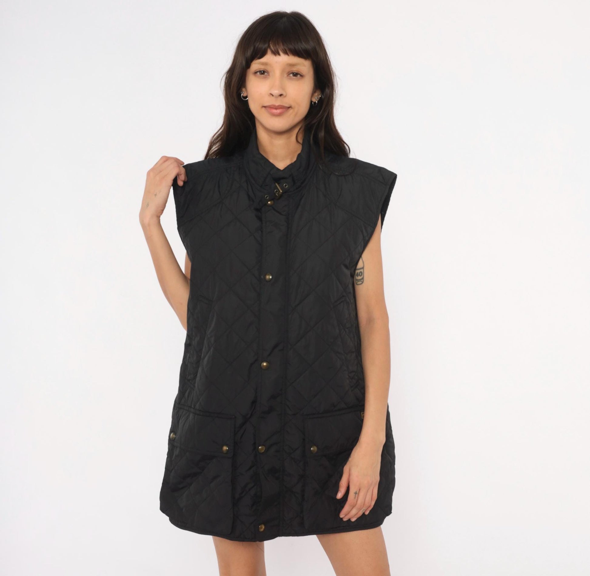 Polo Ralph Lauren Black Quilted Vest Diamond Stitch Snap Front Extra Large XL