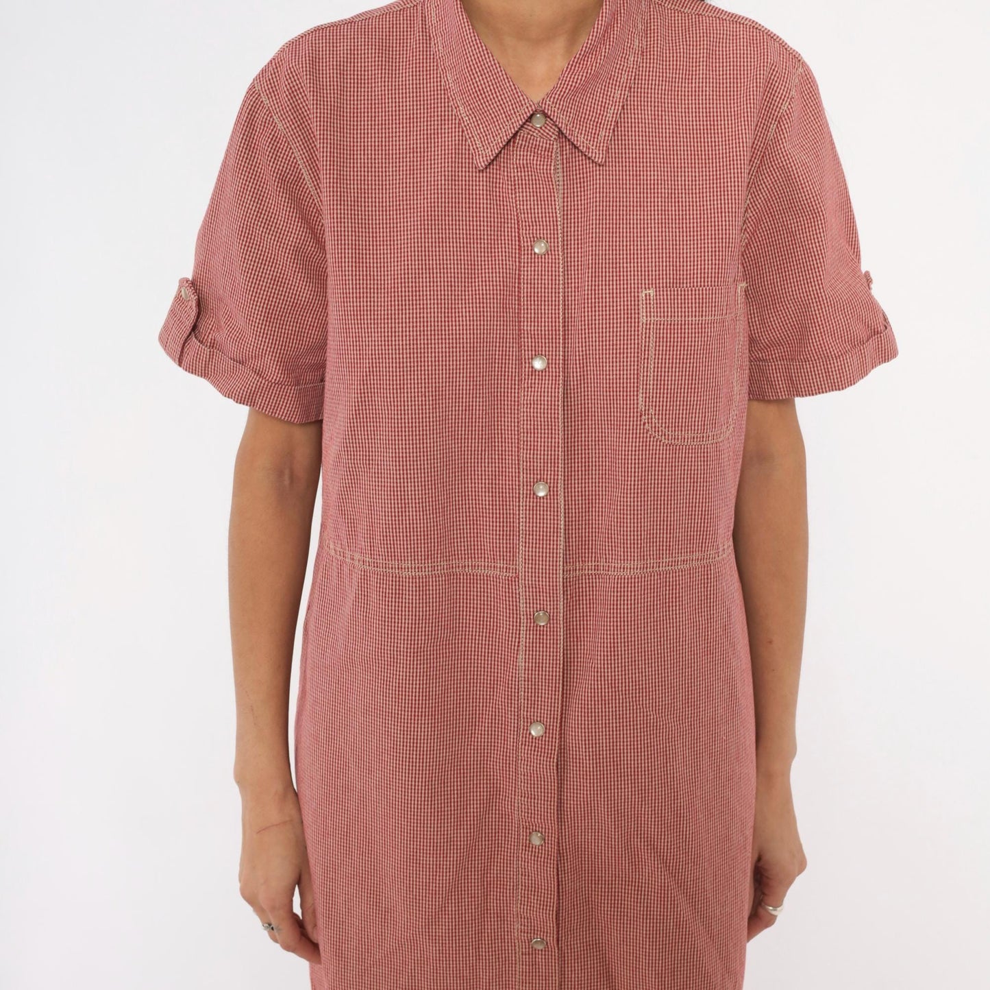 90s White Stag Gingham Shirtdress Red Cream Check Cotton Maxi Extra Large