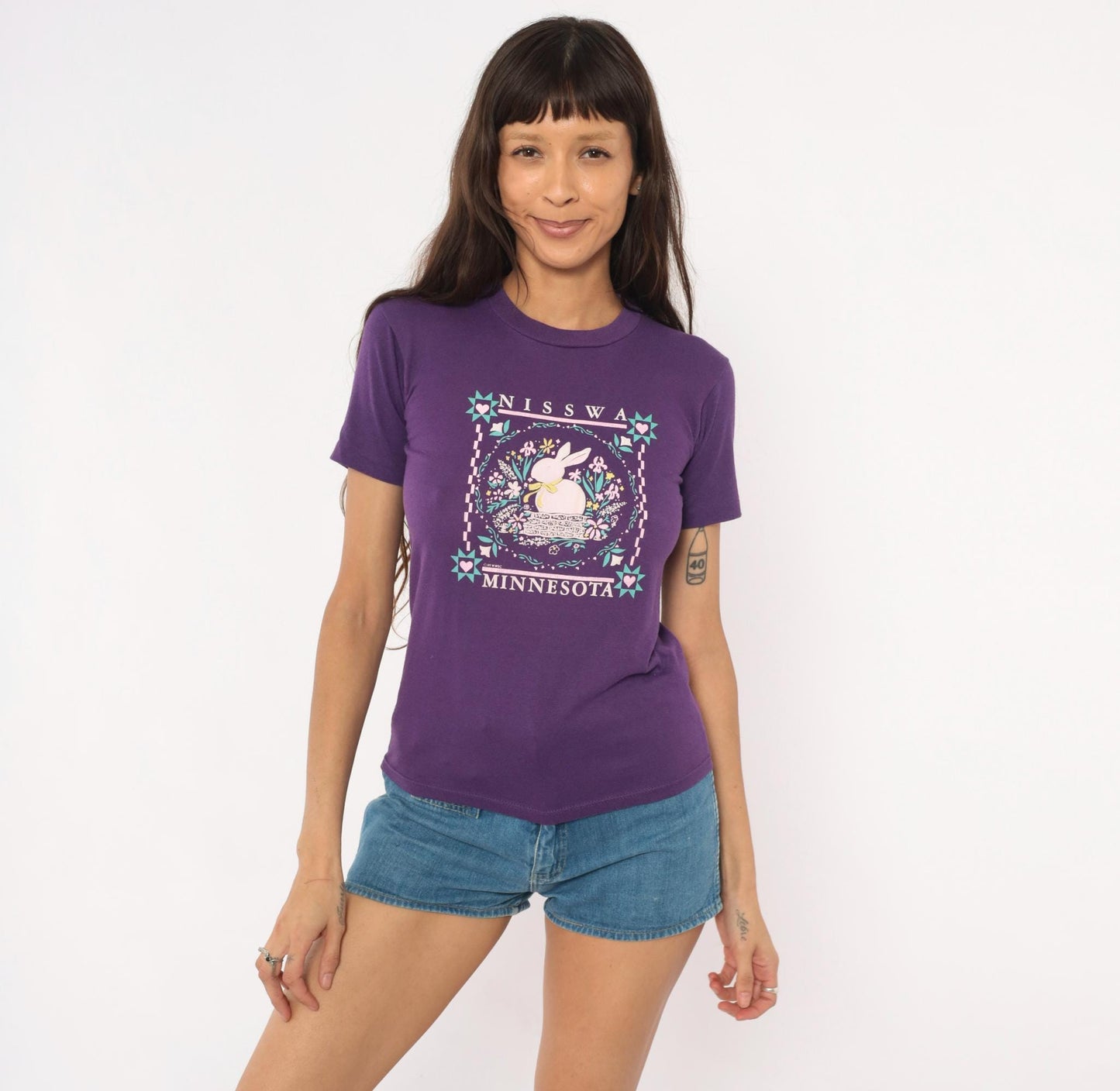 90s Nisswa Minnesota Bunny Graphic Tee Purple Cotton Jerzees Extra Small