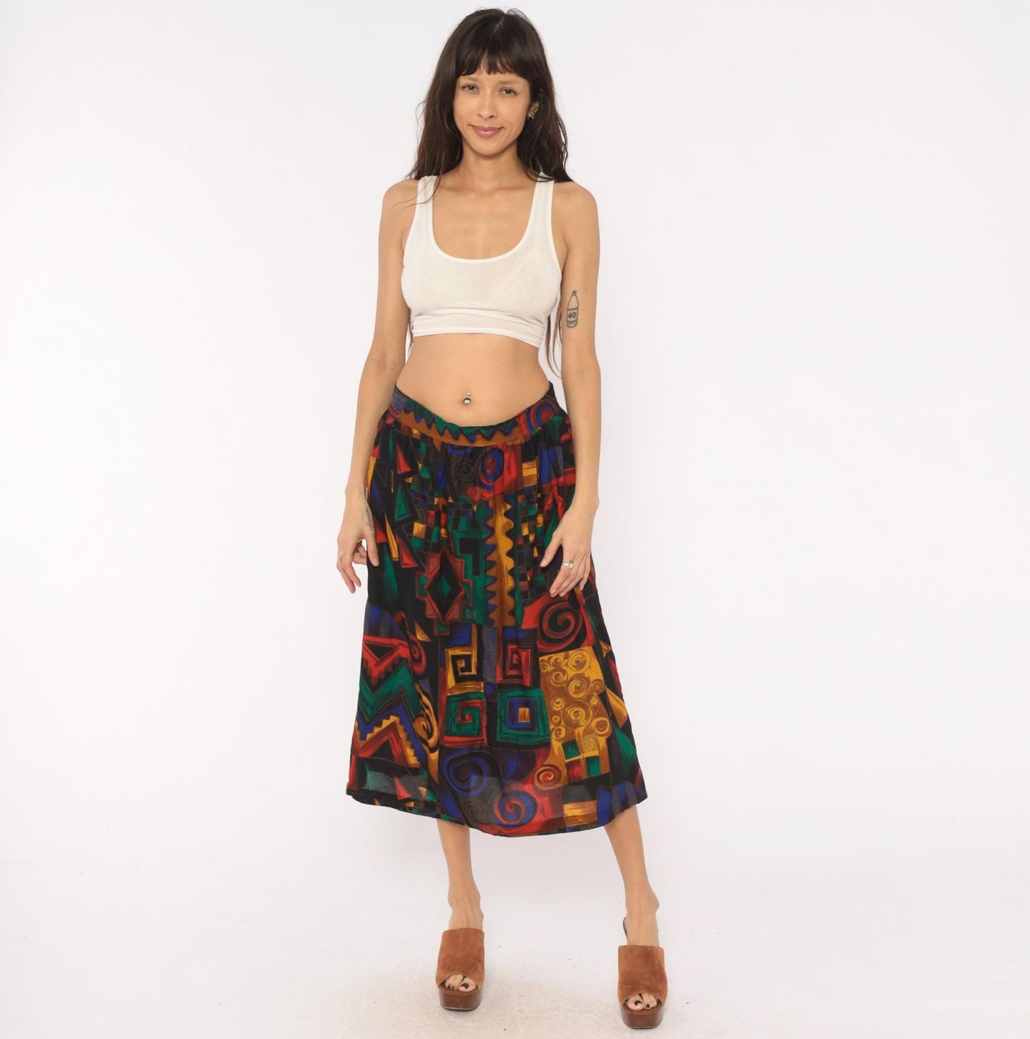 90s Kenneth Mitchell Midi Skirt Geometric Spiral Print Multicolor Size 20W