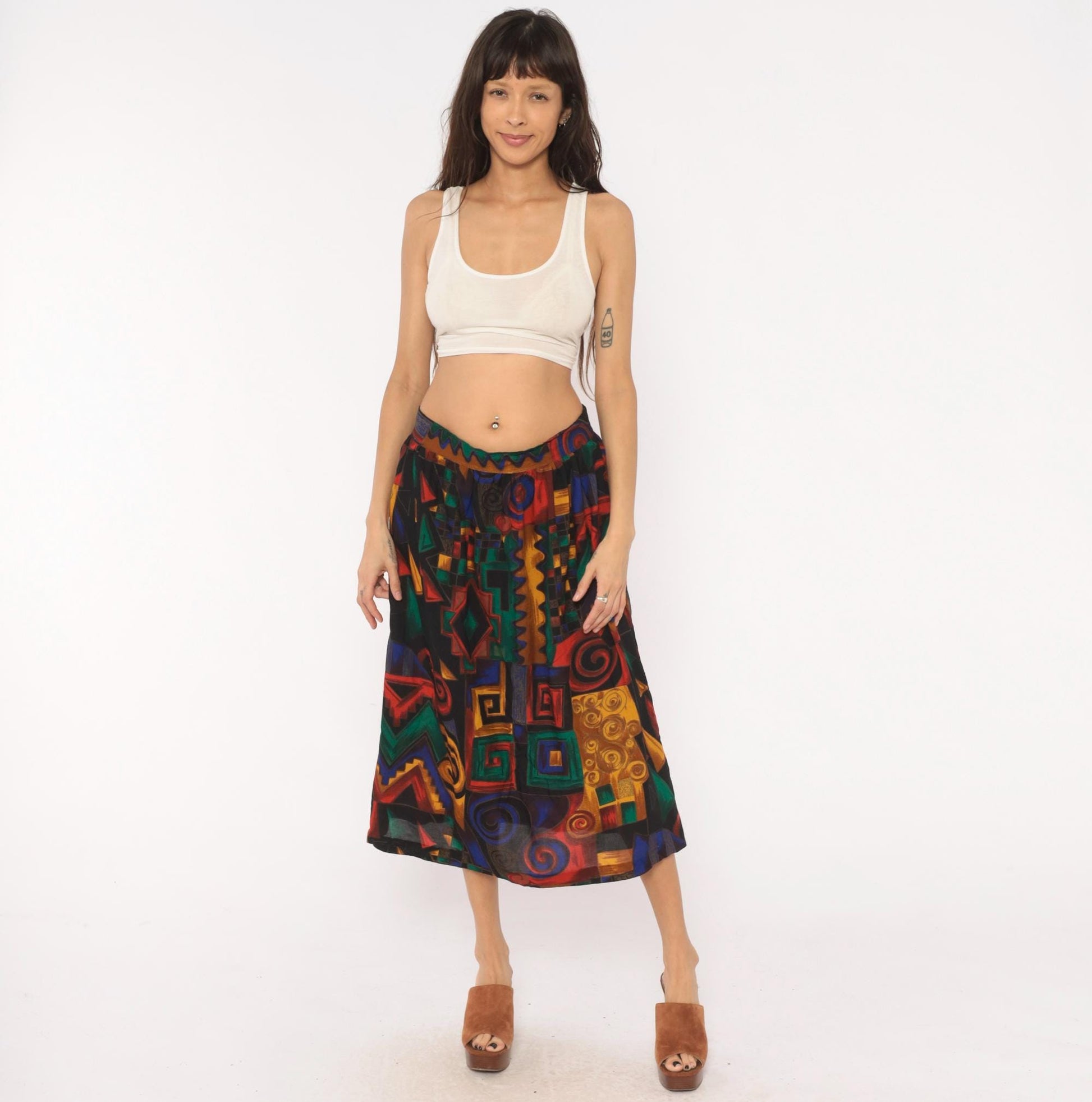 90s Kenneth Mitchell Midi Skirt Geometric Spiral Print Multicolor Size 20W