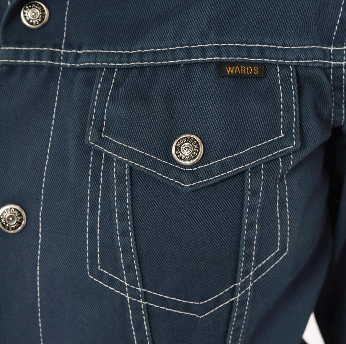 70s Montgomery Ward Cropped Trucker Jacket Navy Snap Front Pointed Collar XXS