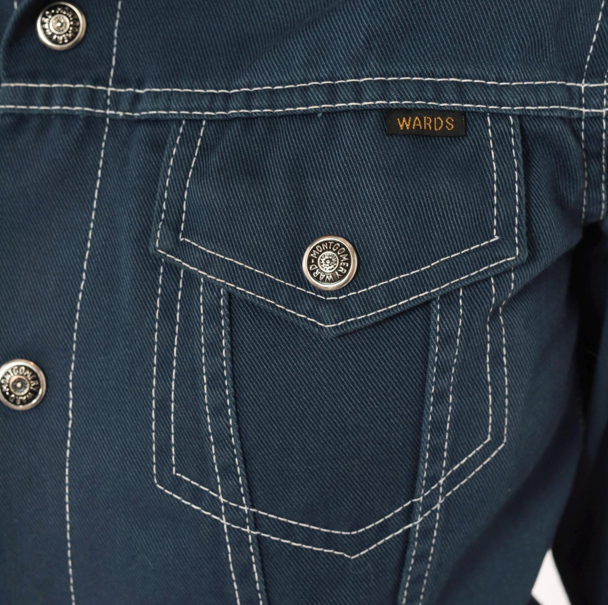 70s Montgomery Ward Cropped Trucker Jacket Navy Snap Front Pointed Collar XXS