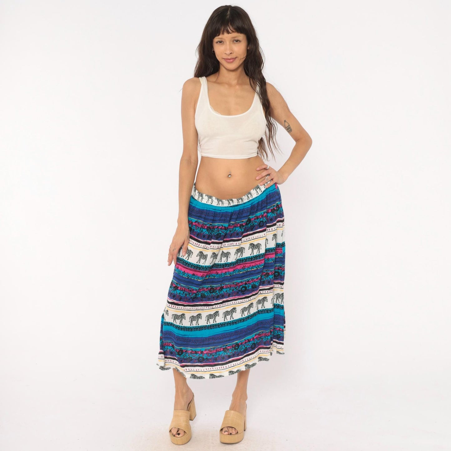 90s Sharon Anthony Zebra Print Midi Skirt Plus Size XXL Teal Magenta
