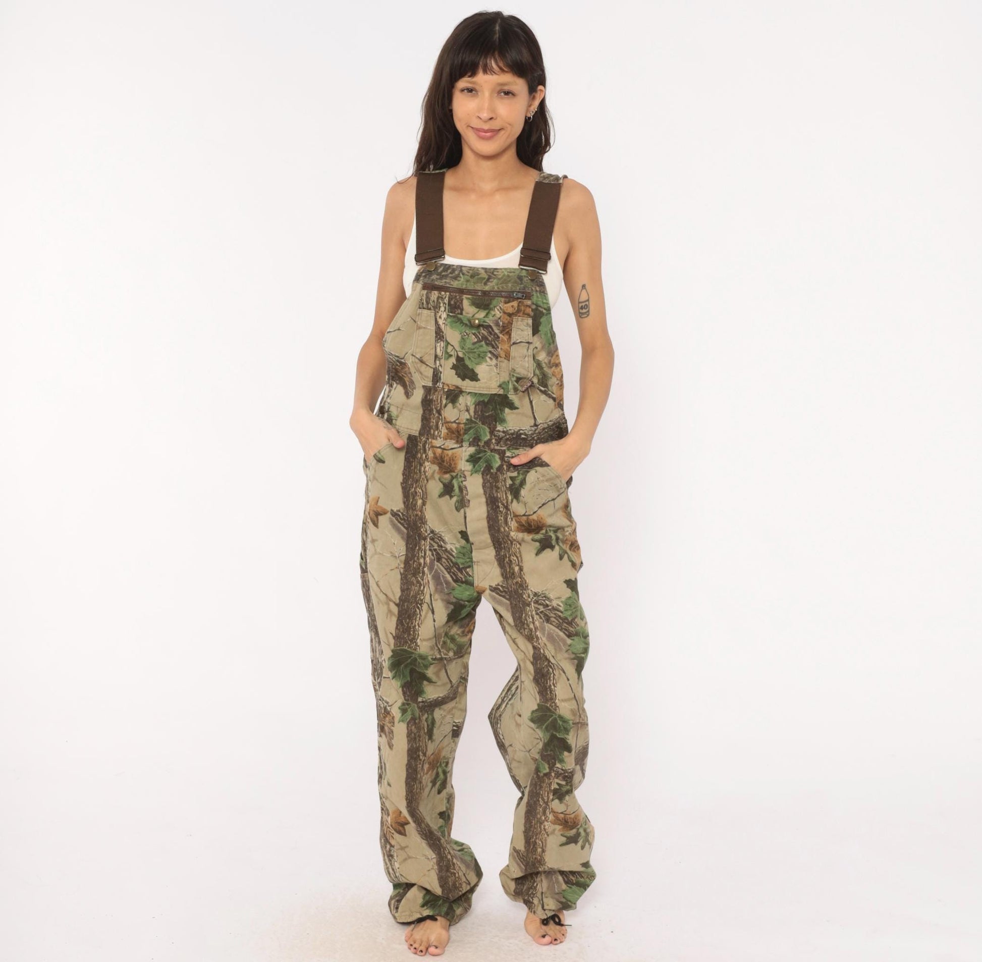 90s Realtree Camo Bib Overalls Walls Woodland Tree Leaf Cotton 34x32