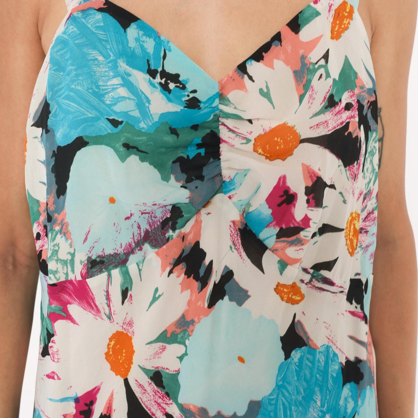 2000s Dress U Floral Maxi Sundress Aqua Pink Daisy V-Neck Plus Size XXL