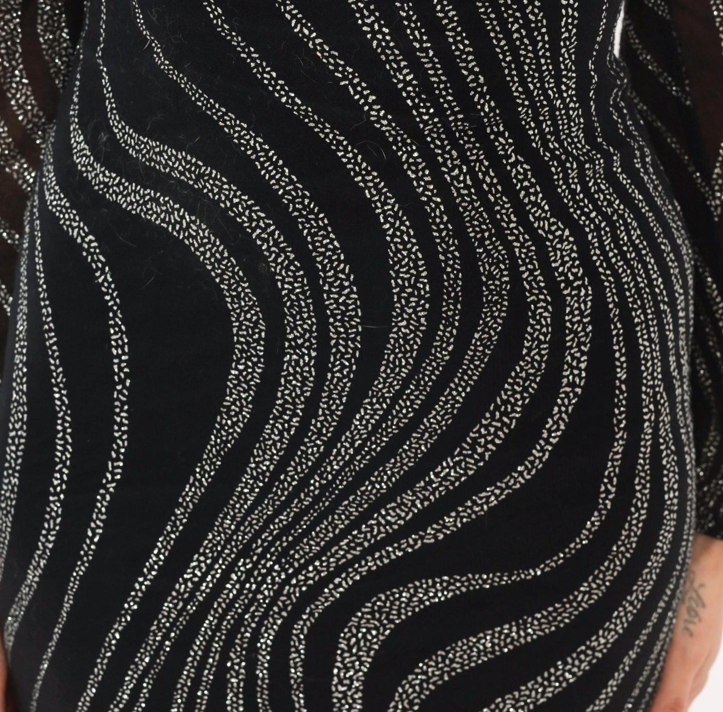 90s Betsy & Adam Black Mini Dress Silver Glitter Wave Sweetheart Small S