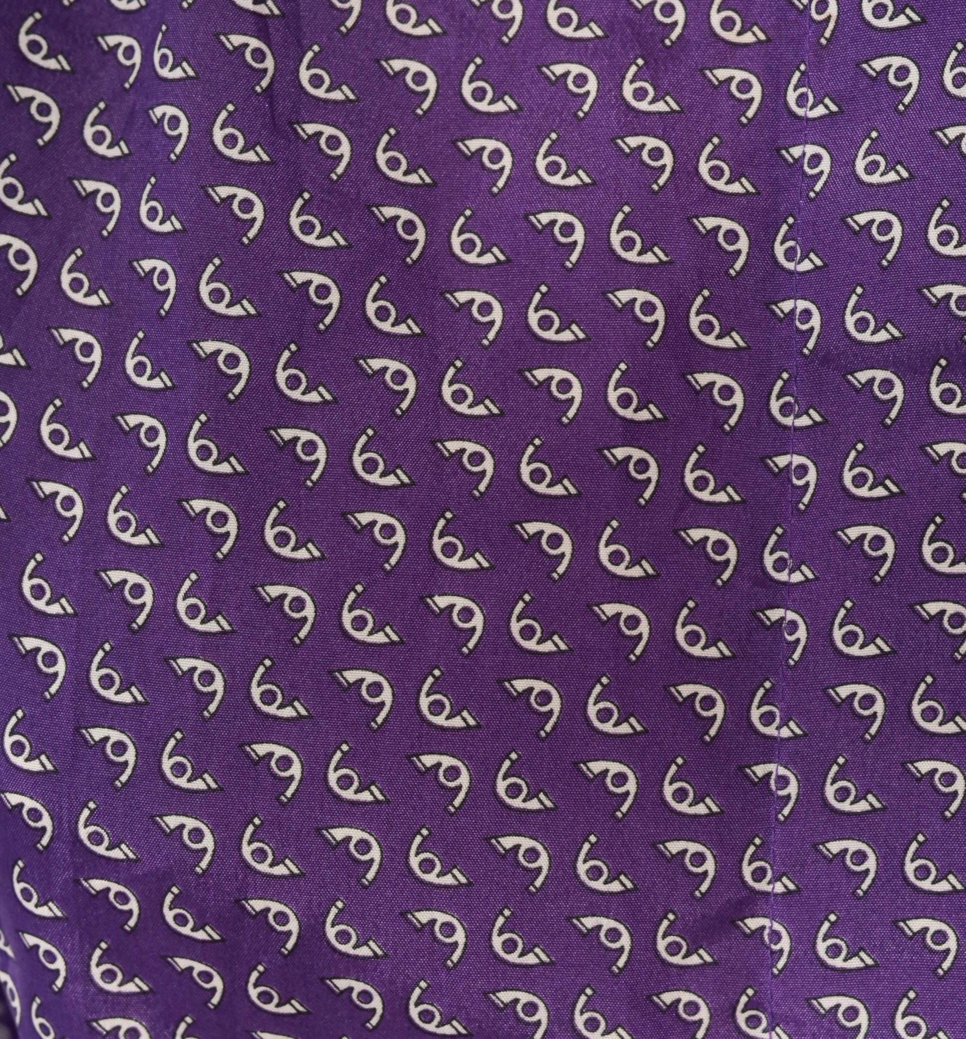 80s Lady Arrow Purple Paisley Button Blouse Pink Contrast Cuffs Medium