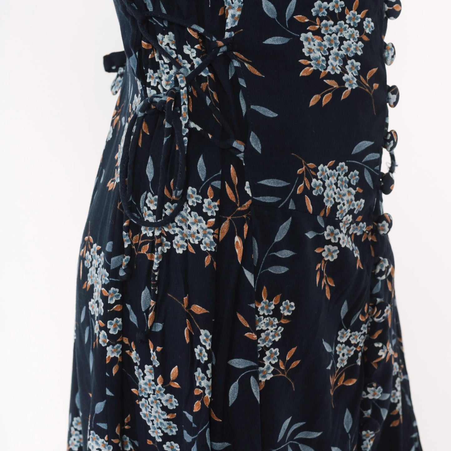 90s Jamie Brooke Floral Midi Dress Navy Blue Tie Waist Plus Size 20W
