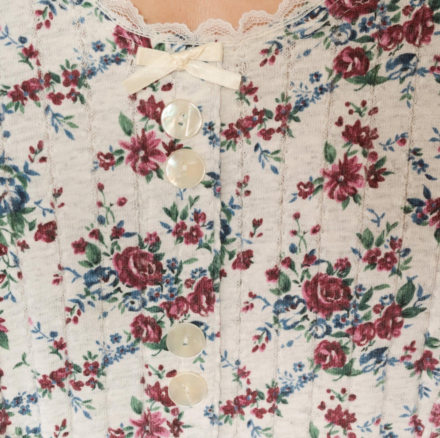 90s More En Focus Floral Midi Dress Bell Sleeve White Burgundy Large L
