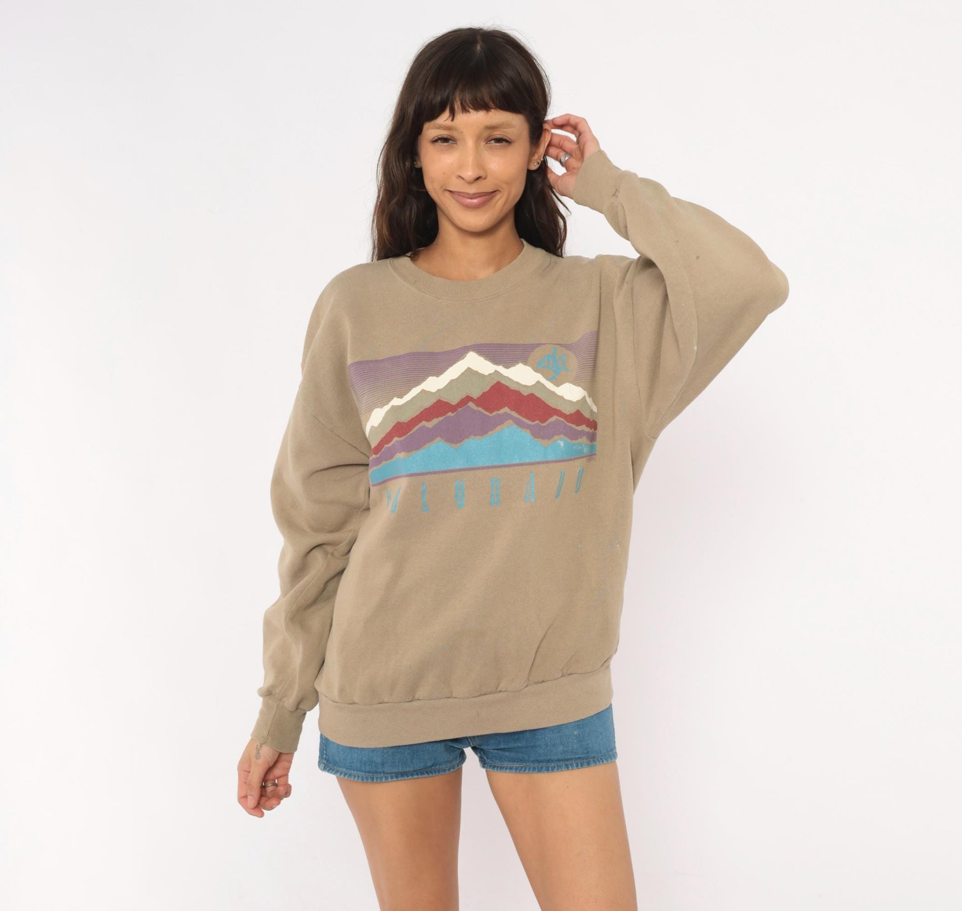 90s Jerzees Colorado Mountain Graphic Sweatshirt Tan Large L