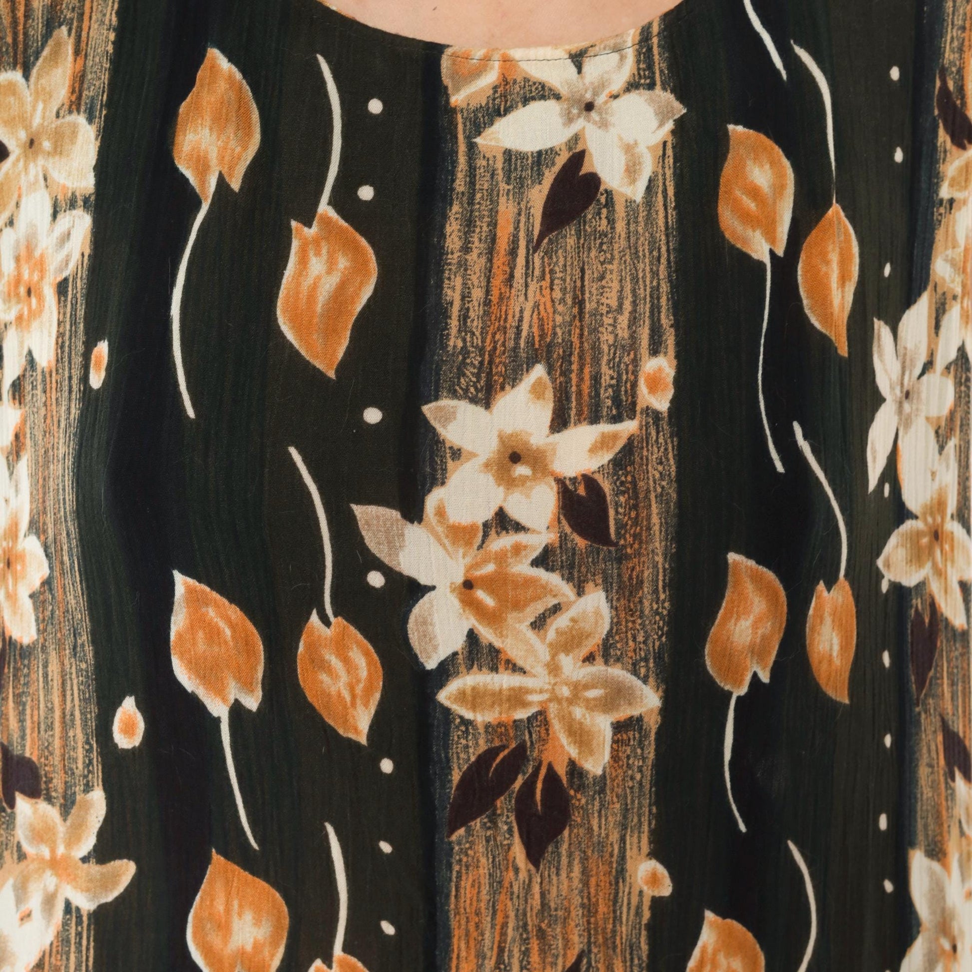 90s Sag Harbor Floral Maxi Dress Olive Green Cream Leaves Large L